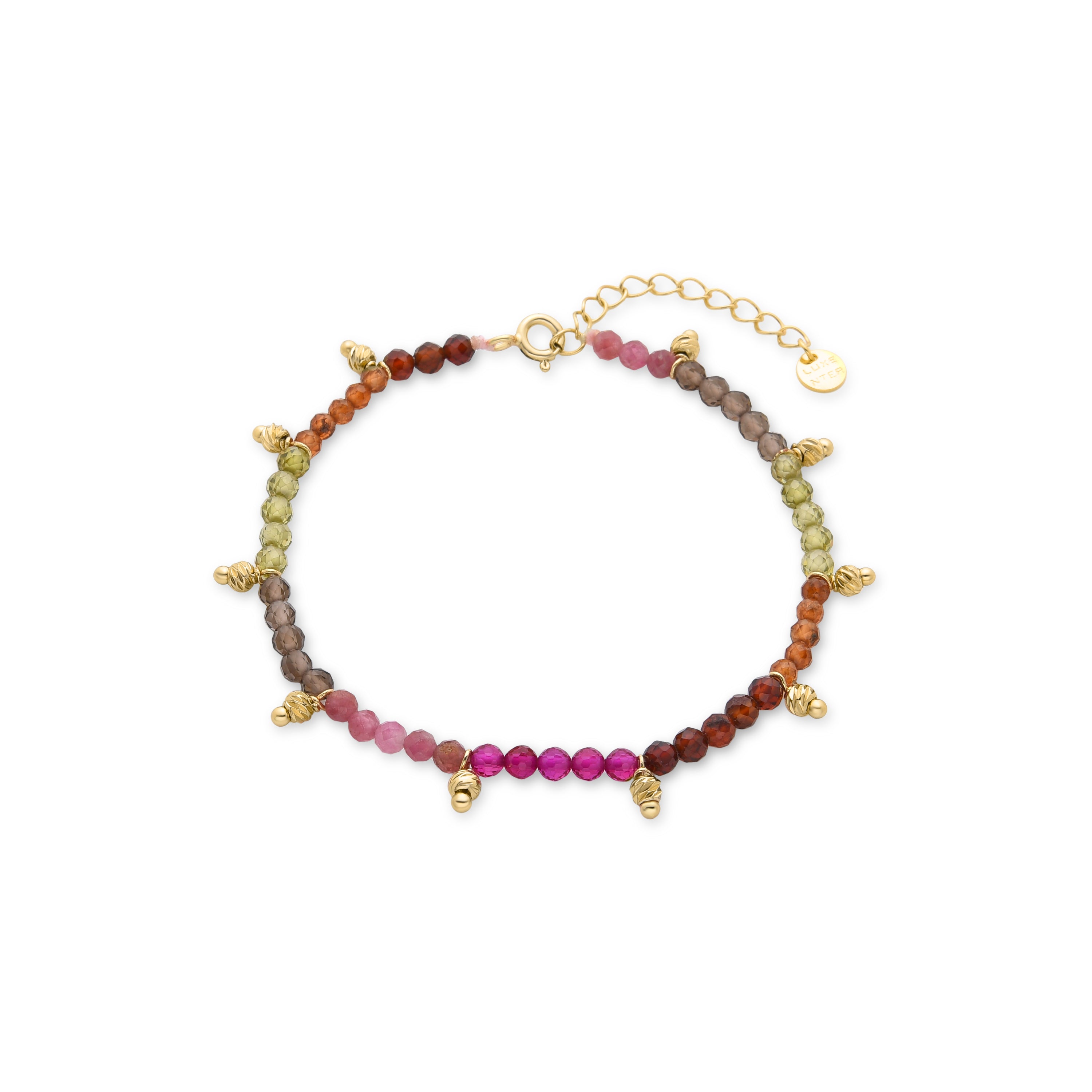 925 Sterling Silver Bracelet with Multicolor Crystals finished in 18K Yellow Gold - Noi