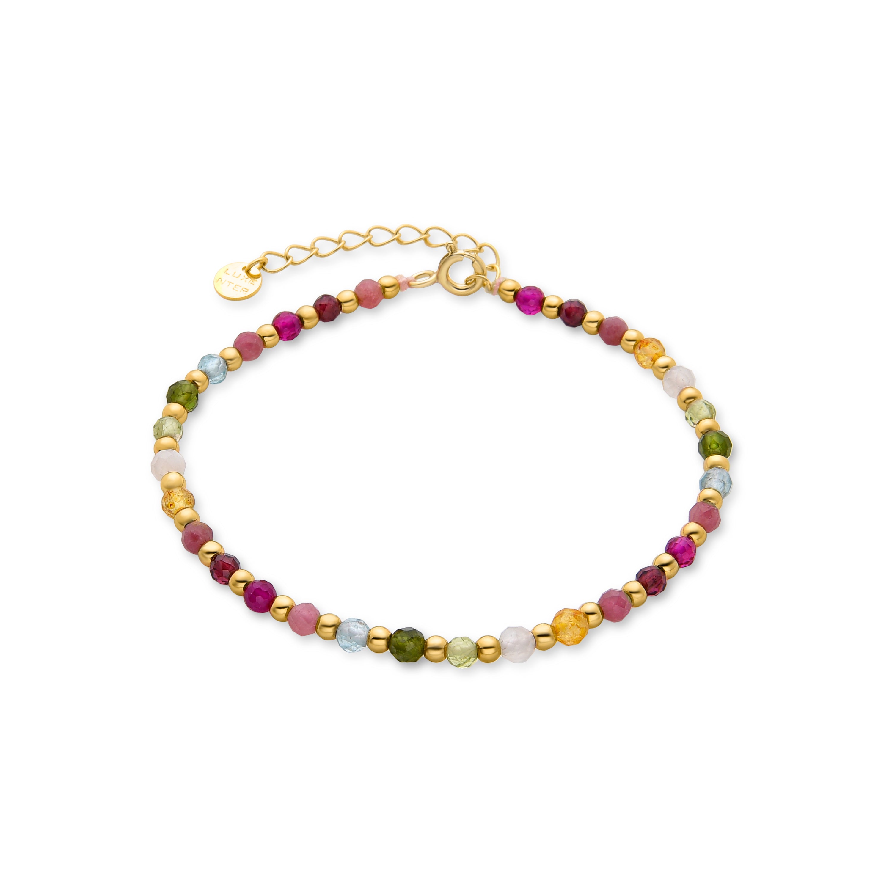 925 Sterling Silver Bracelet with Multicolor Crystals Finished in 18K Yellow Gold - Dirrim