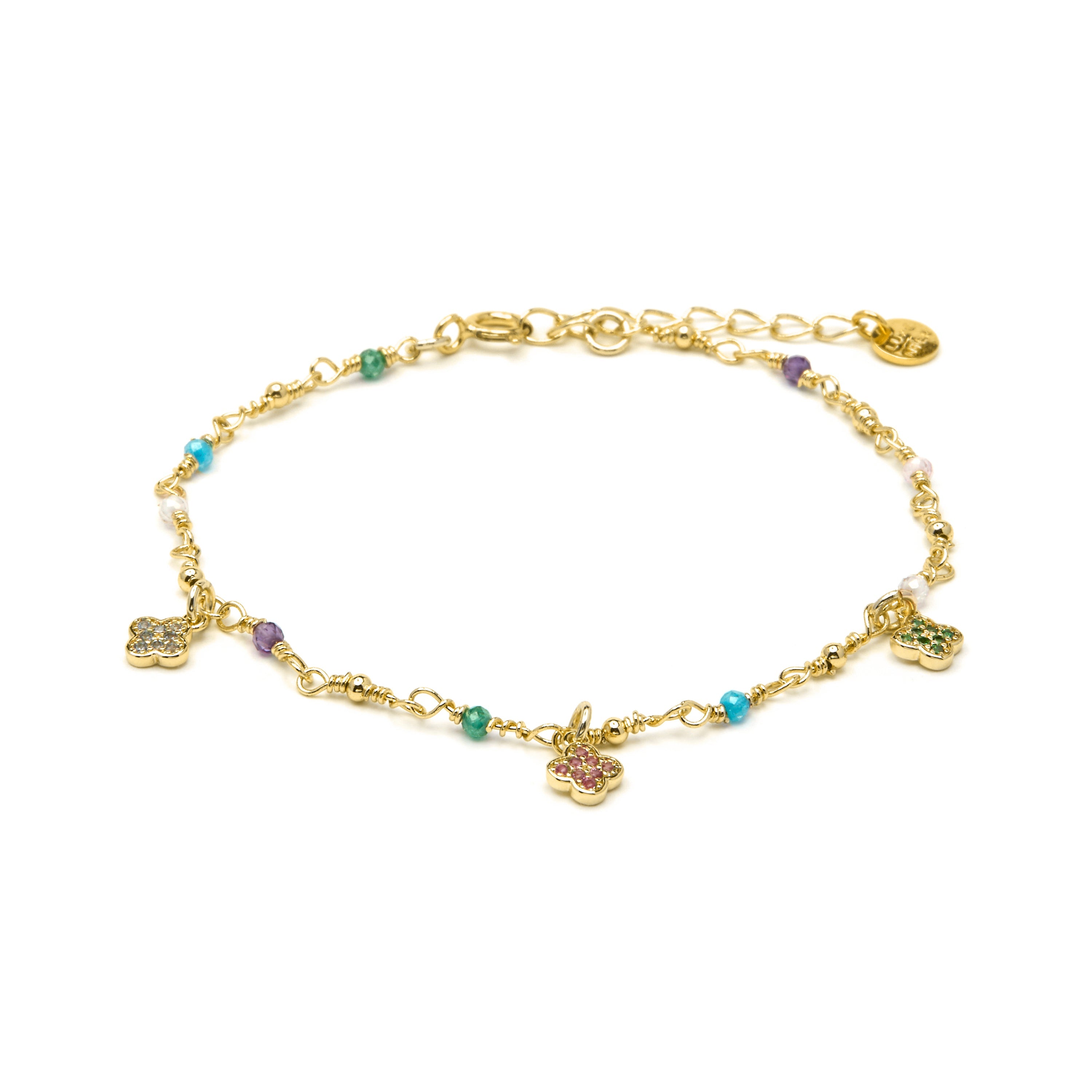 925 Sterling Silver and Multicolor Zirconia Bracelet with 18k Yellow Gold Finish - Talip