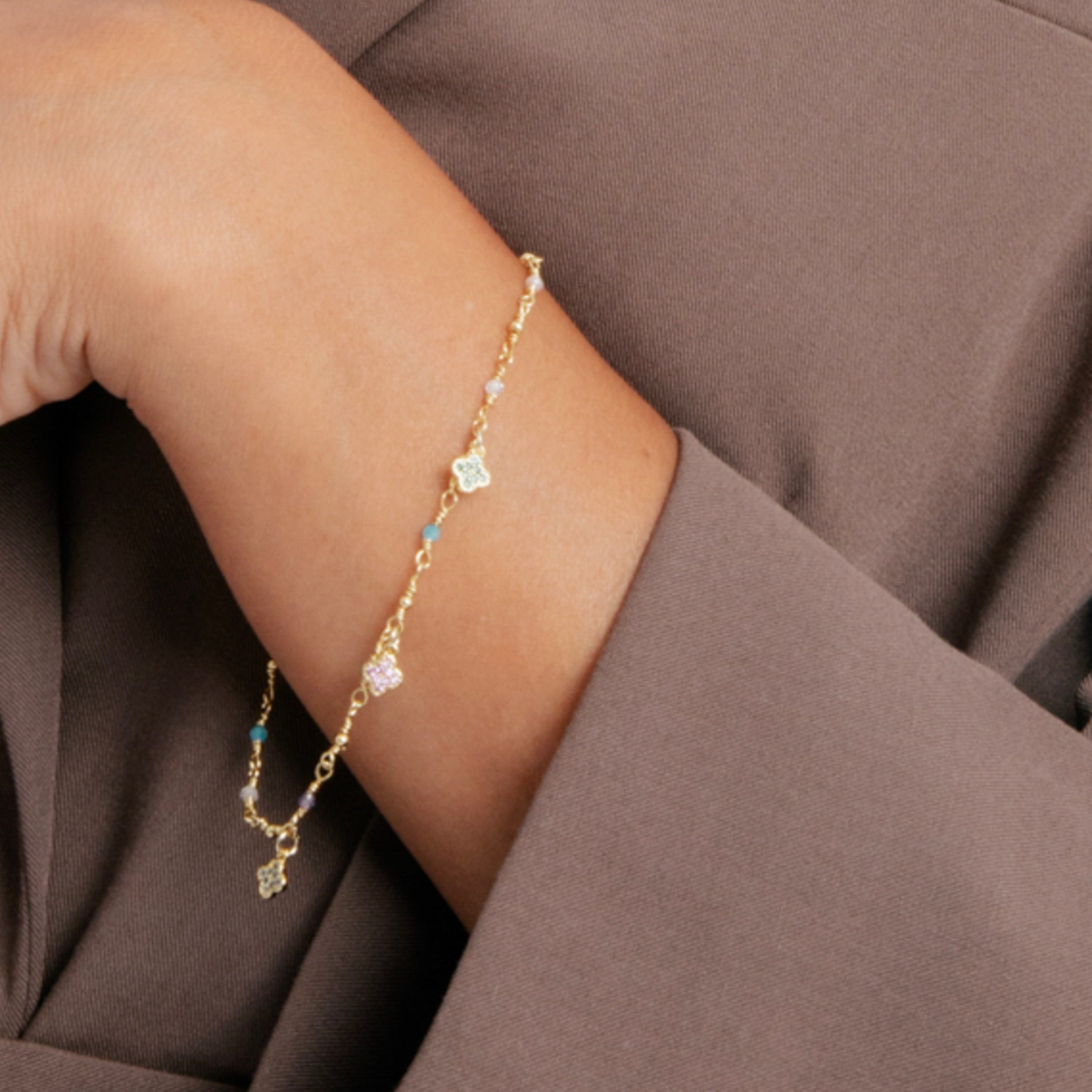 925 Sterling Silver and Multicolor Zirconia Bracelet with 18k Yellow Gold Finish - Talip