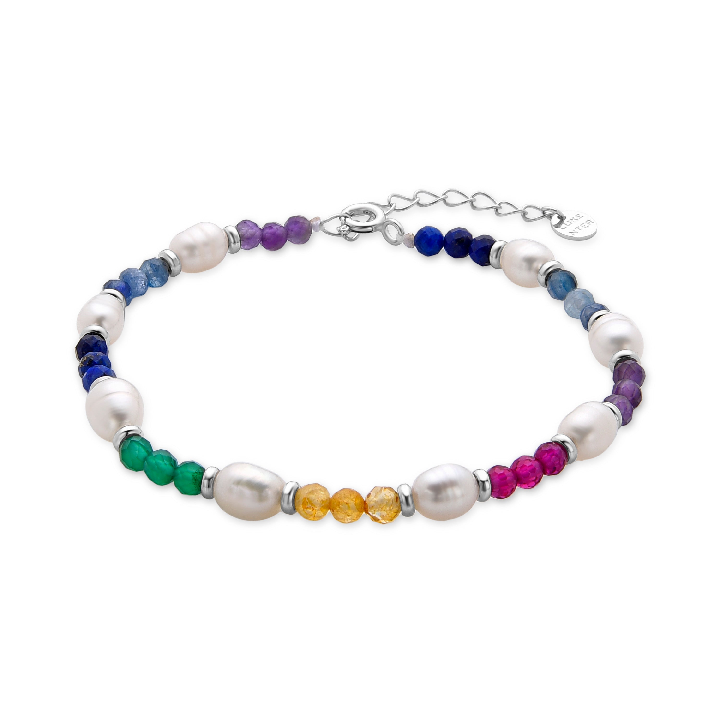925 Sterling Silver Bracelet with Multicolor Crystals, Rhodium Finish - Biroal