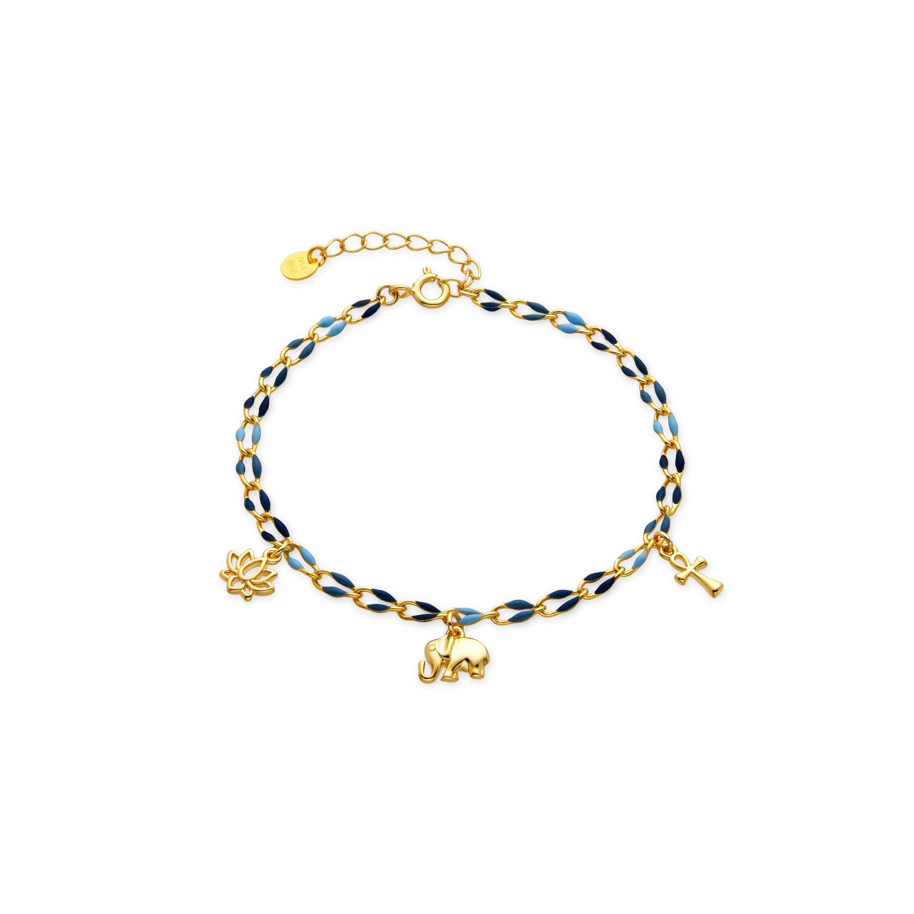 925 Sterling Silver and Blue Lacquer Bracelet with 18k Gold Finish - Shione