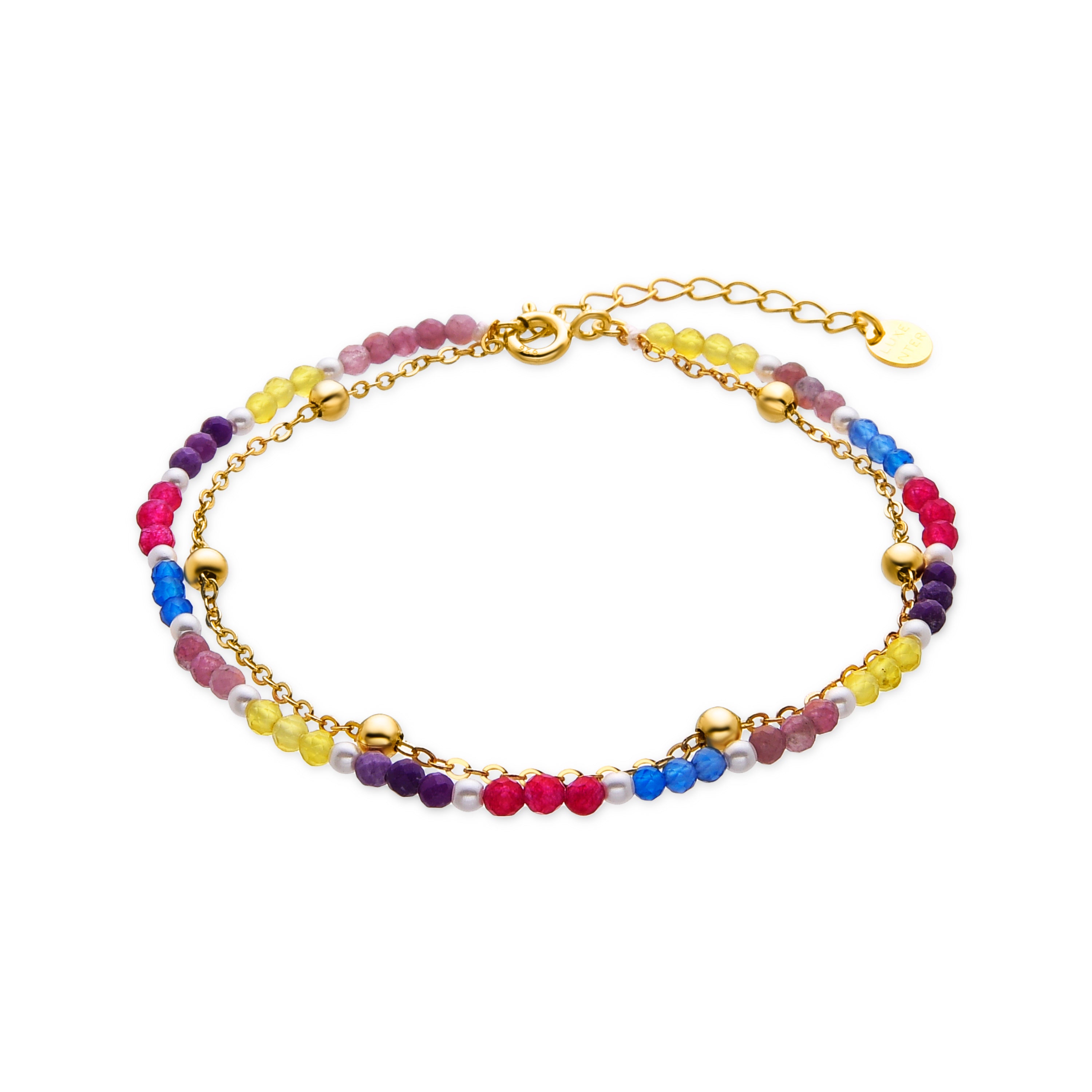 925 Sterling Silver and Multicolor Crystal Bracelet with 18k Gold Finish - Busde