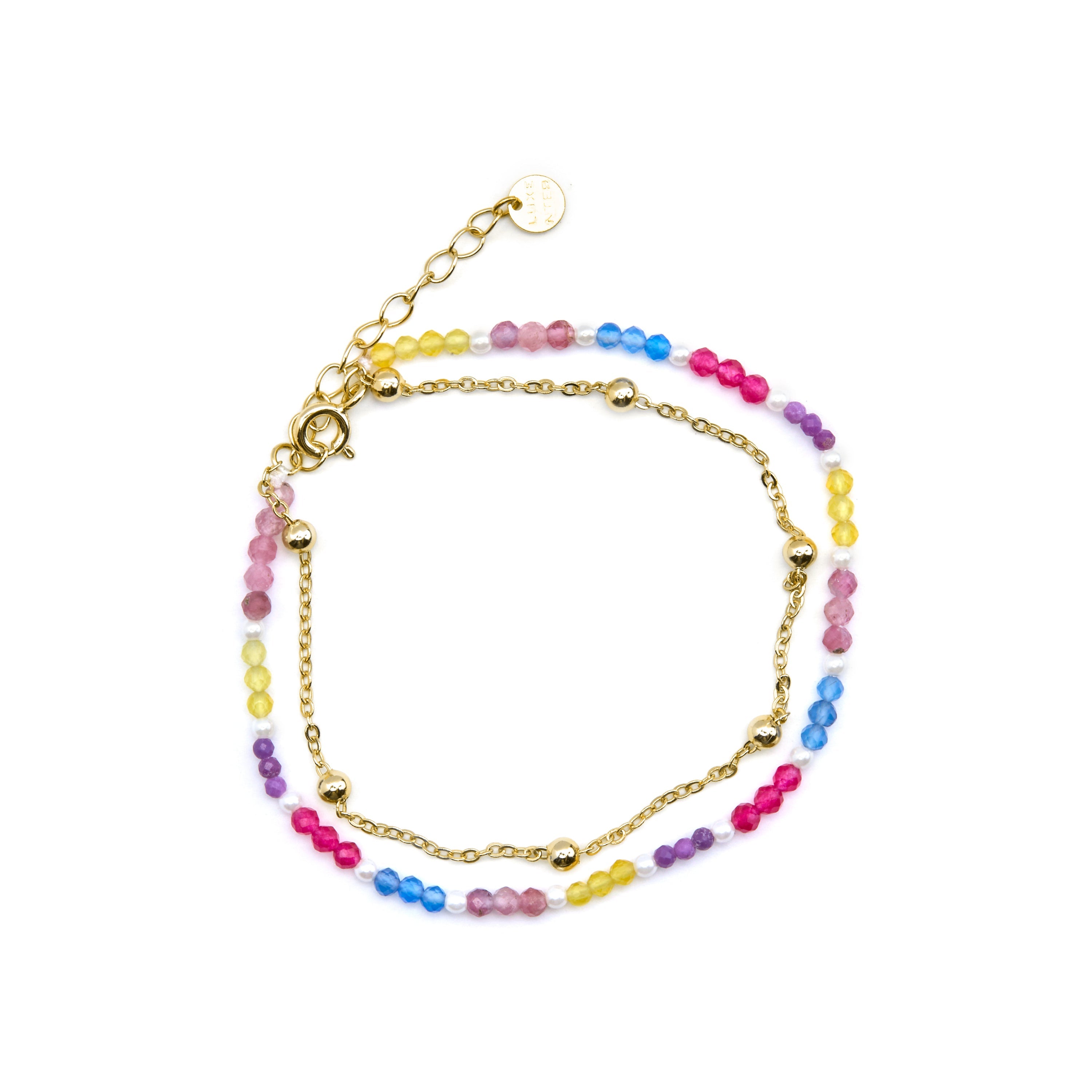 925 Sterling Silver and Multicolor Crystal Bracelet with 18k Gold Finish - Busde