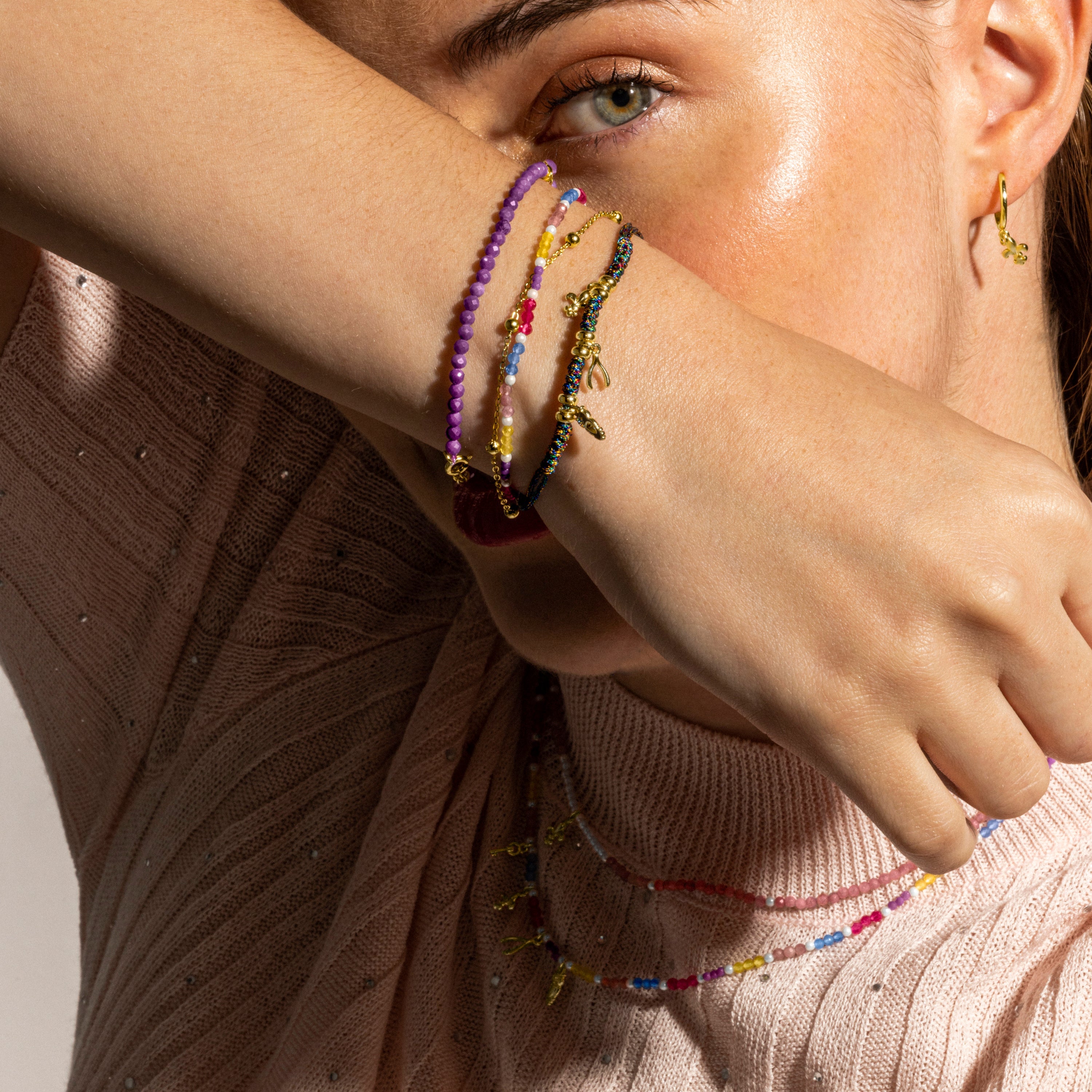 925 Sterling Silver and Multicolor Crystal Bracelet with 18k Gold Finish - Busde