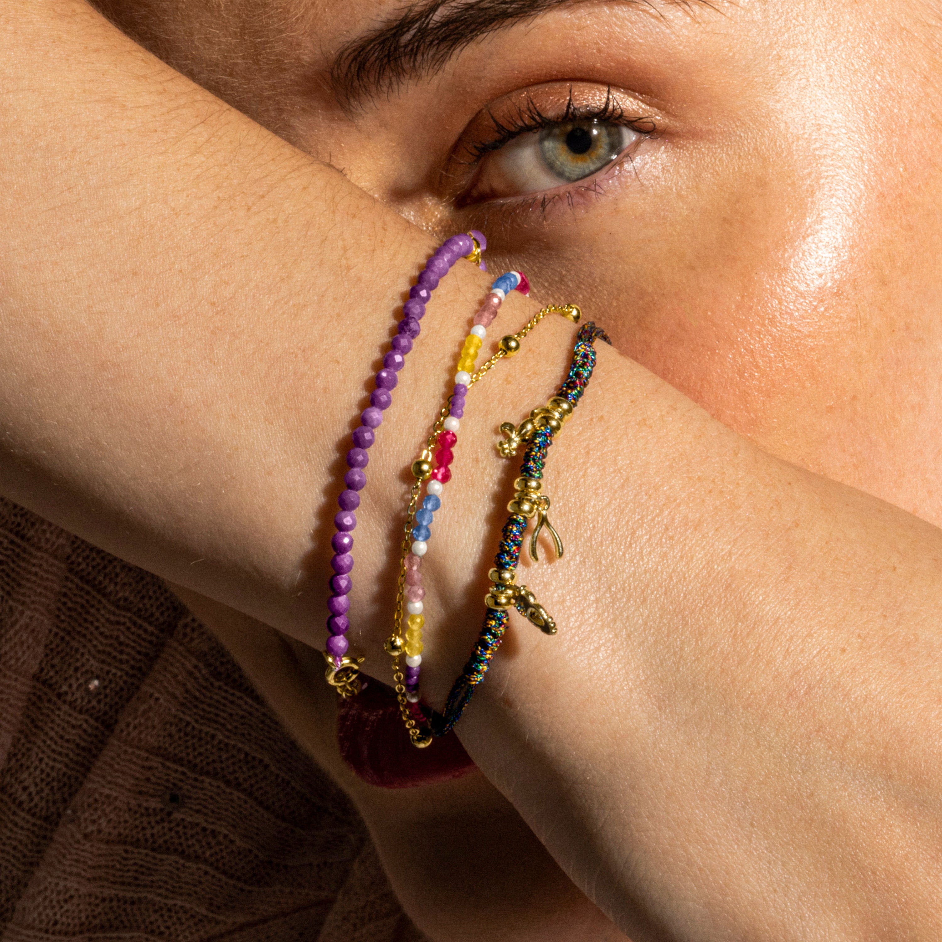 925 Sterling Silver and Multicolor Crystal Bracelet with 18k Gold Finish - Busde