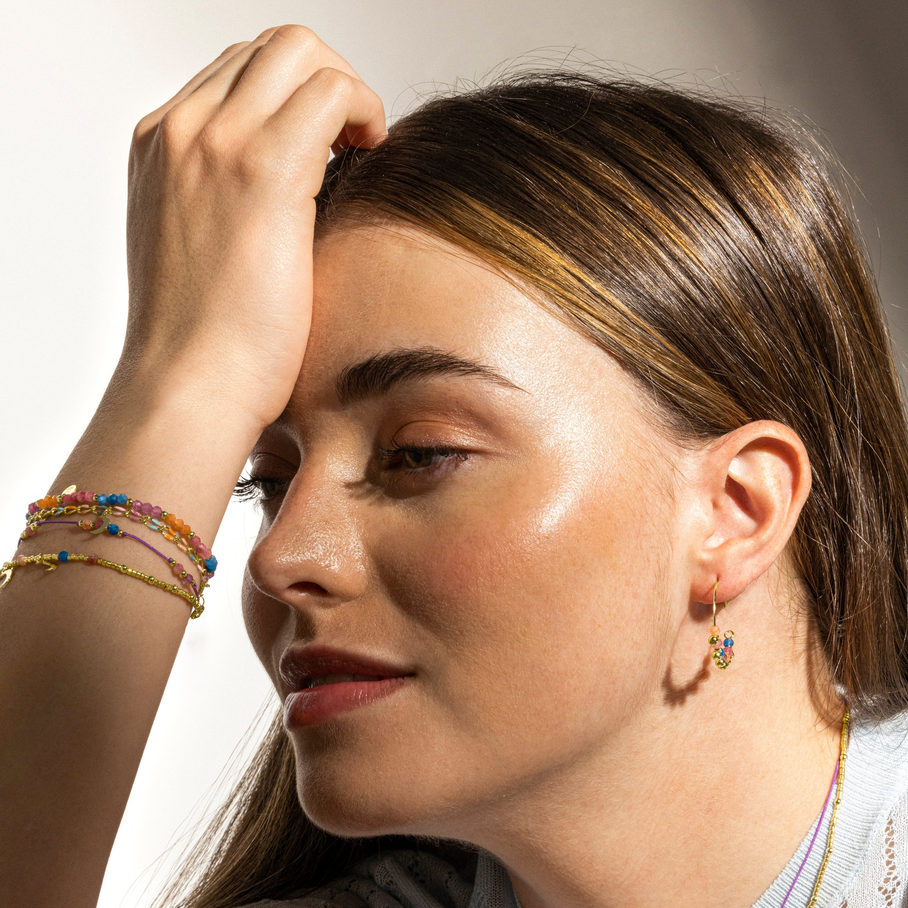 925 Sterling Silver and Multicolor Crystal Bracelet with 18k Gold Finish - Linshu