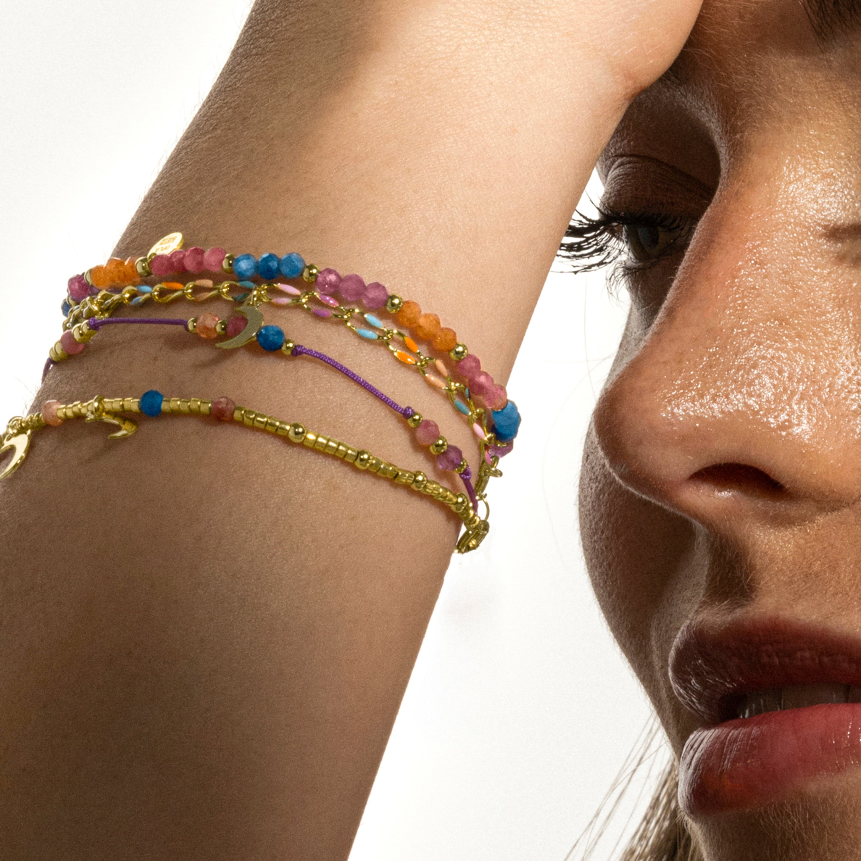 925 Sterling Silver and Multicolor Crystal Bracelet with 18k Gold Finish - Linshu