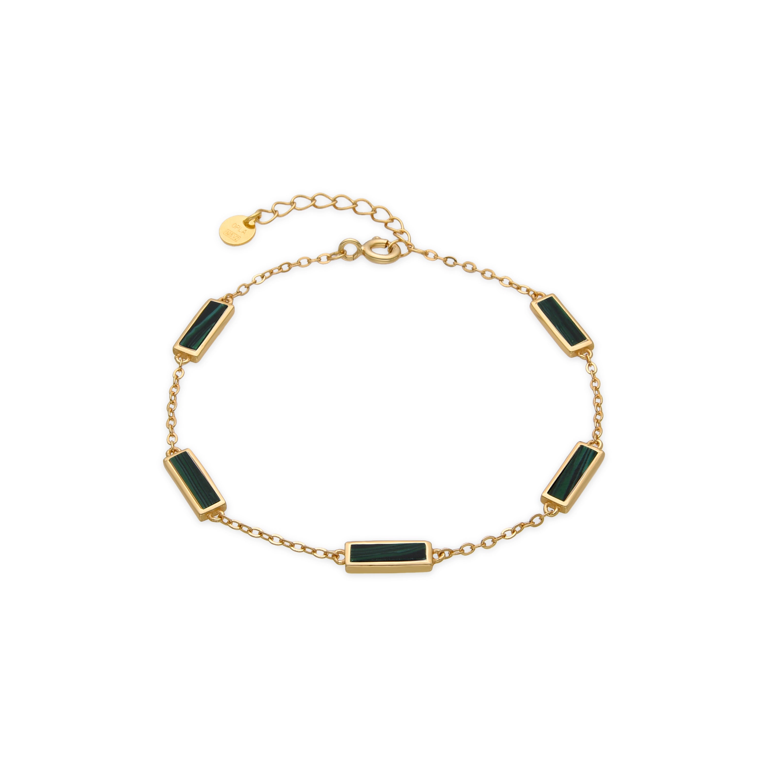 925 Sterling Silver and Malachite Bracelet with 18k Gold Finish - Limy