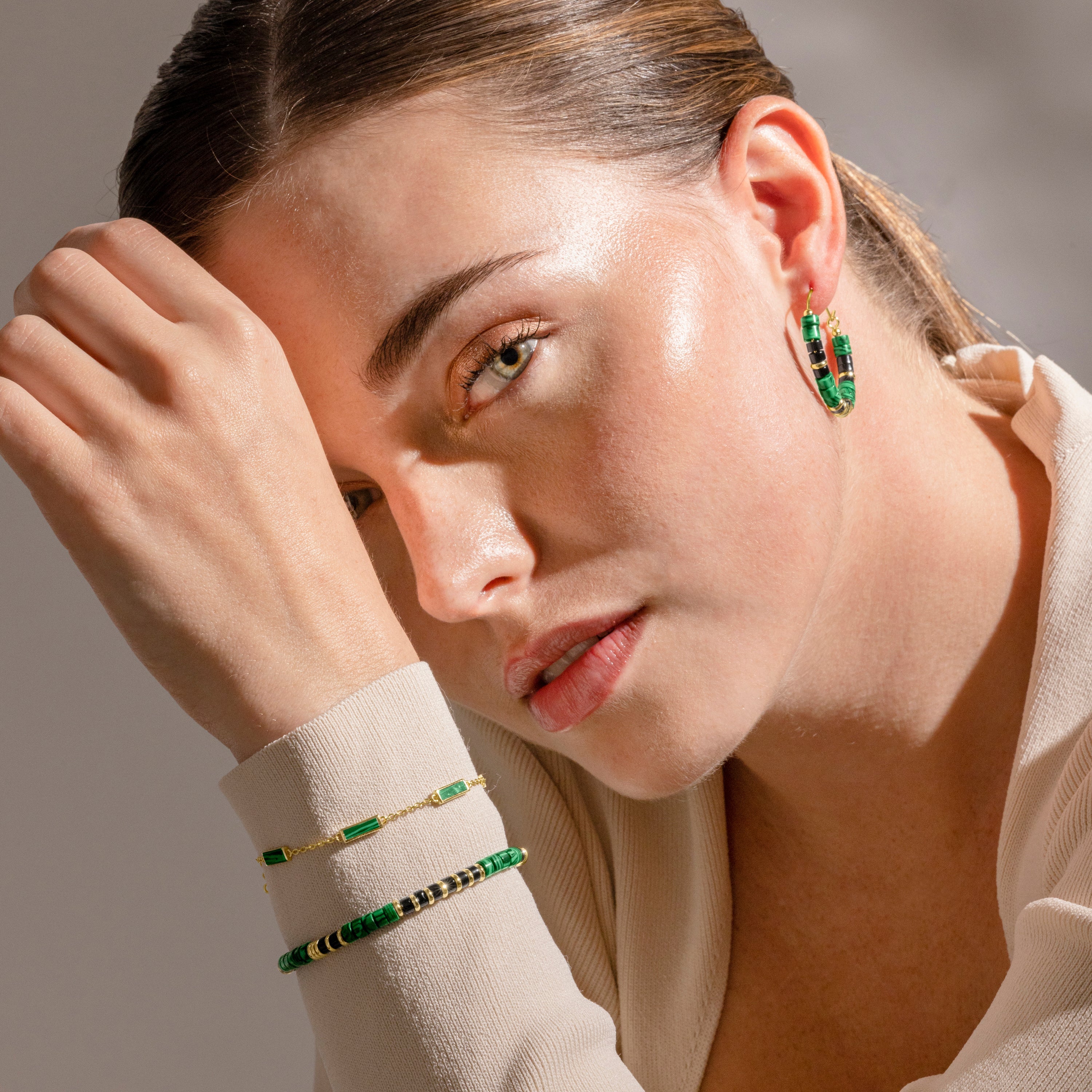 925 Sterling Silver and Malachite Bracelet with 18k Gold Finish - Ilmina