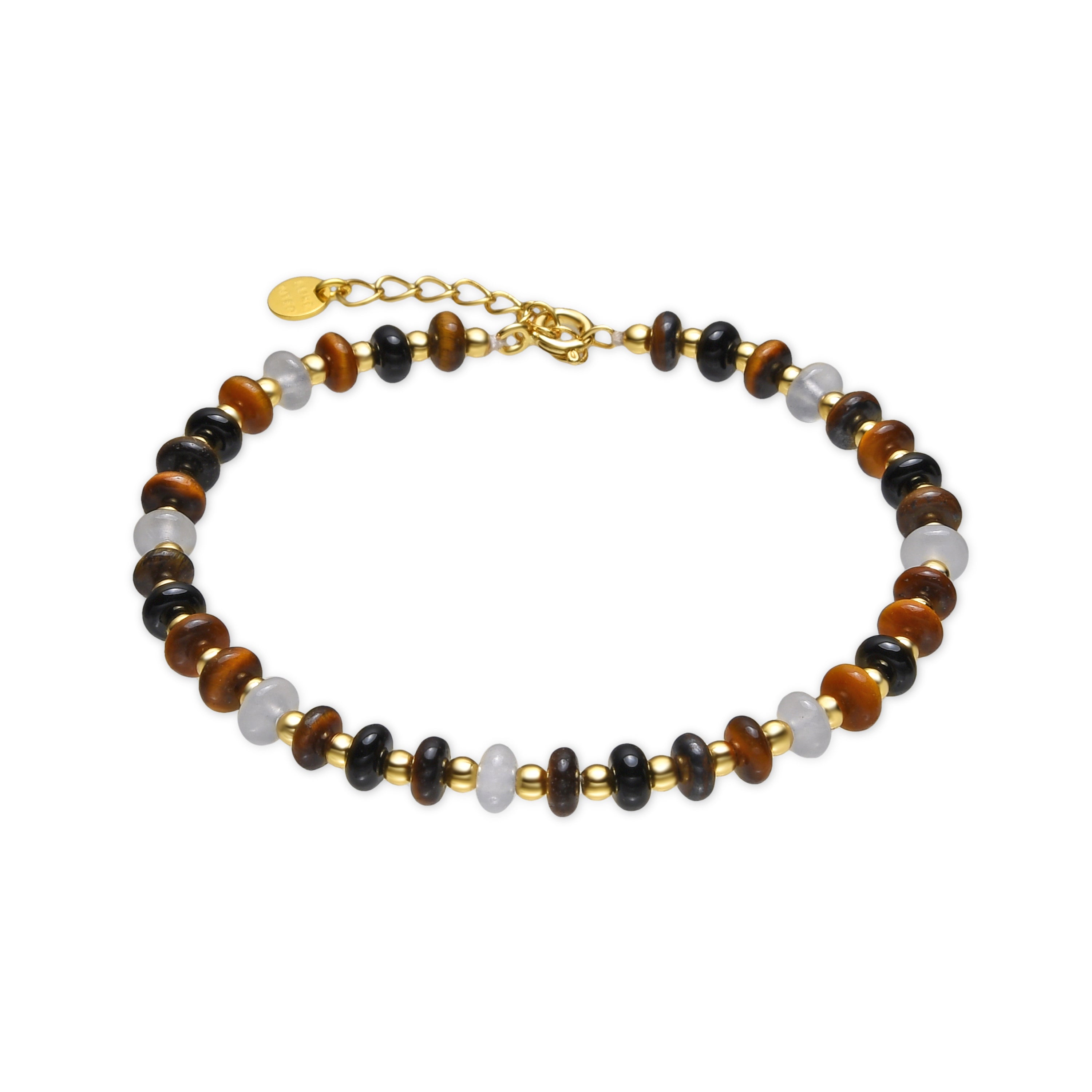 925 Sterling Silver and Tiger&amp;#39;s Eye Bracelet with 18k Gold Finish - Yalah