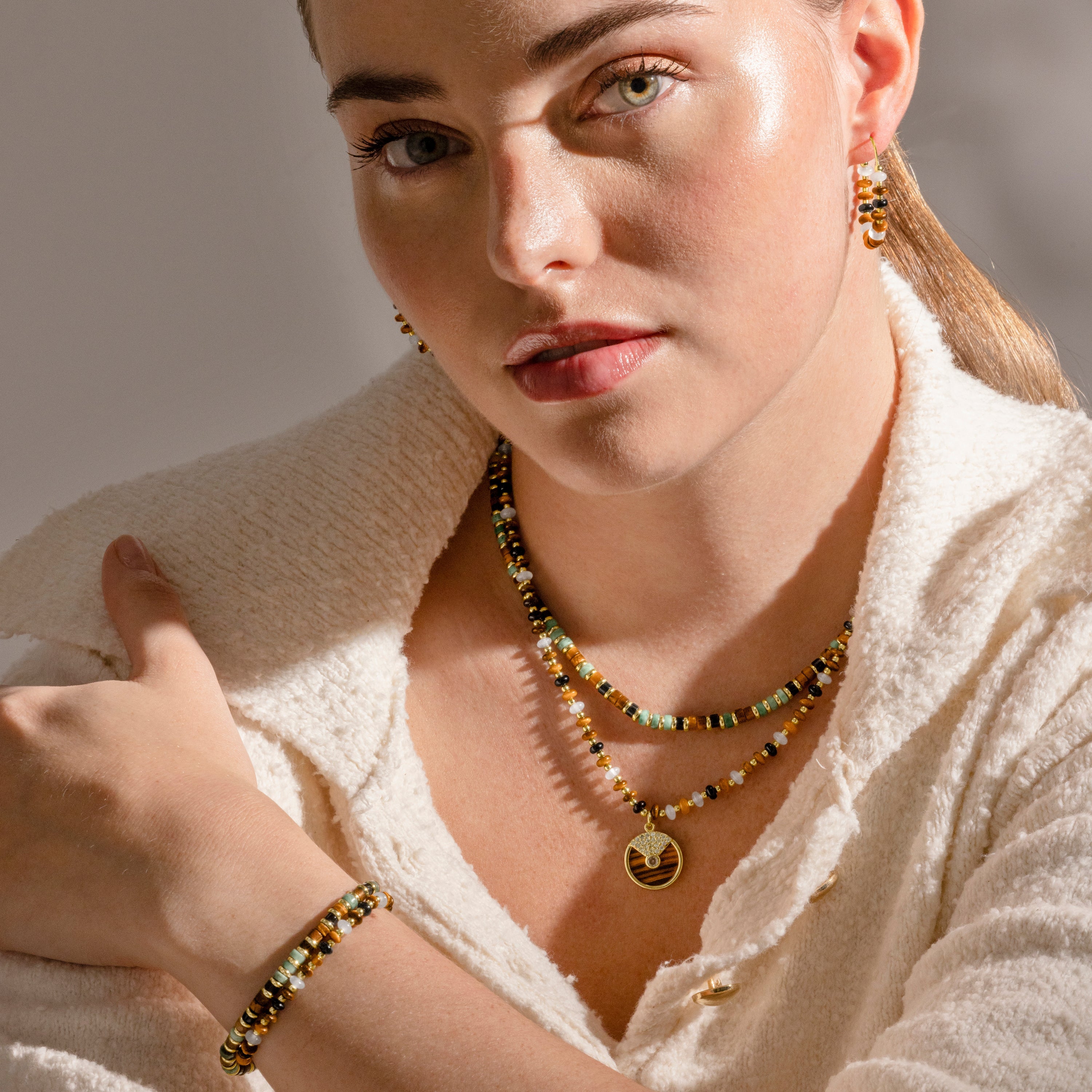 925 Sterling Silver and Tiger&amp;#39;s Eye Bracelet with 18k Gold Finish - Yalah