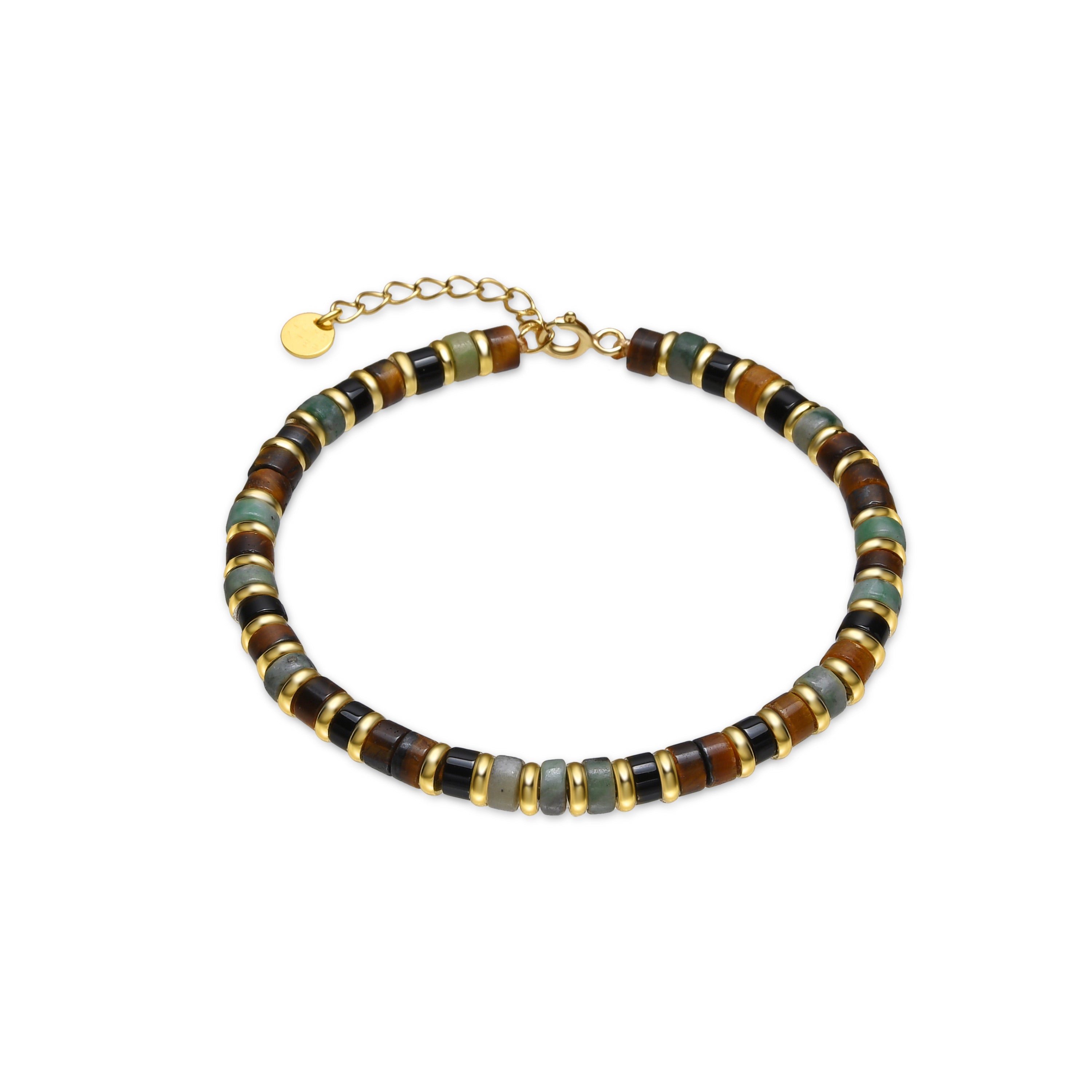 925 Sterling Silver and Tiger&amp;#39;s Eye Bracelet with 18k Gold Finish - Ryhu