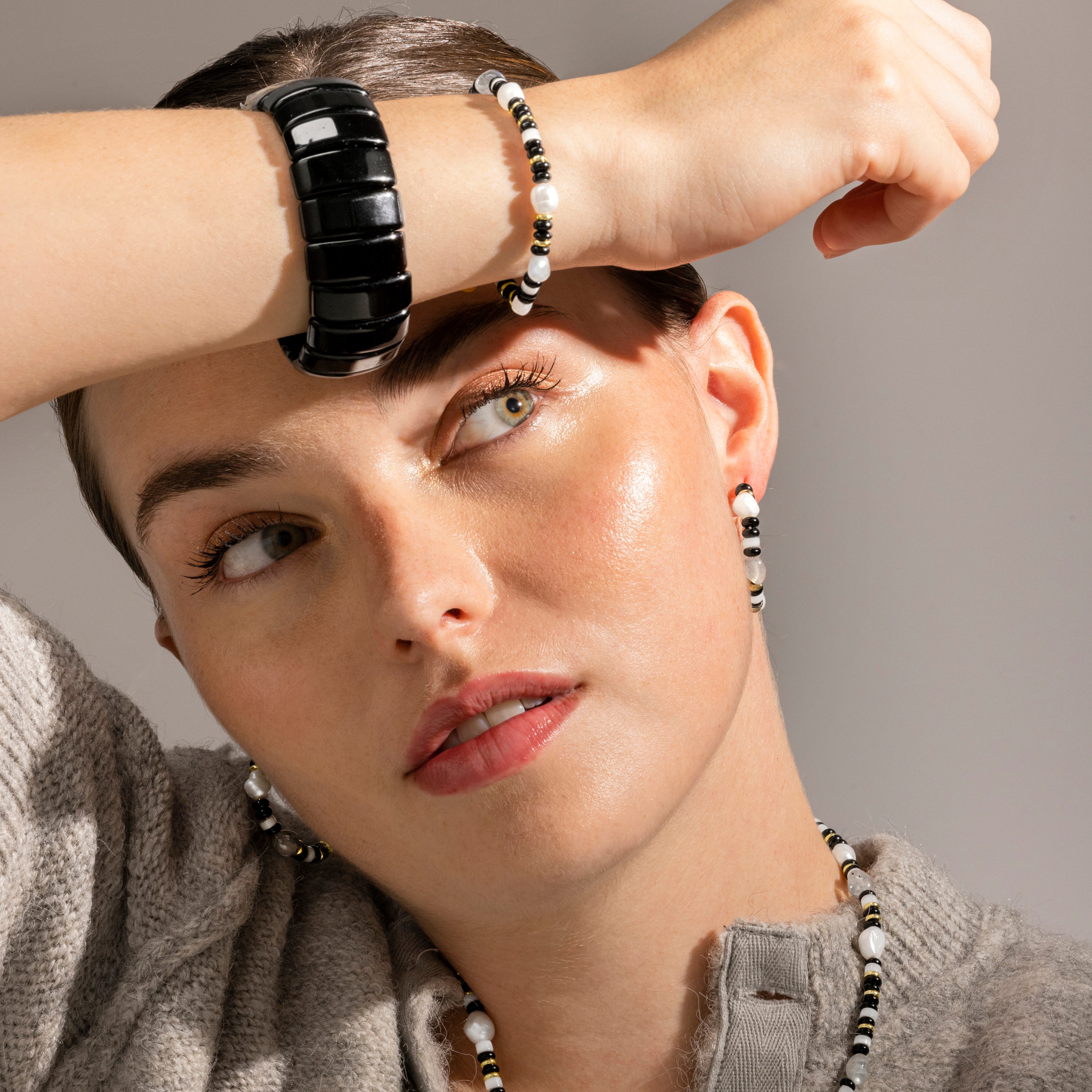 925 Sterling Silver and Onyx Bracelet with 18k Gold Finish - Nanys