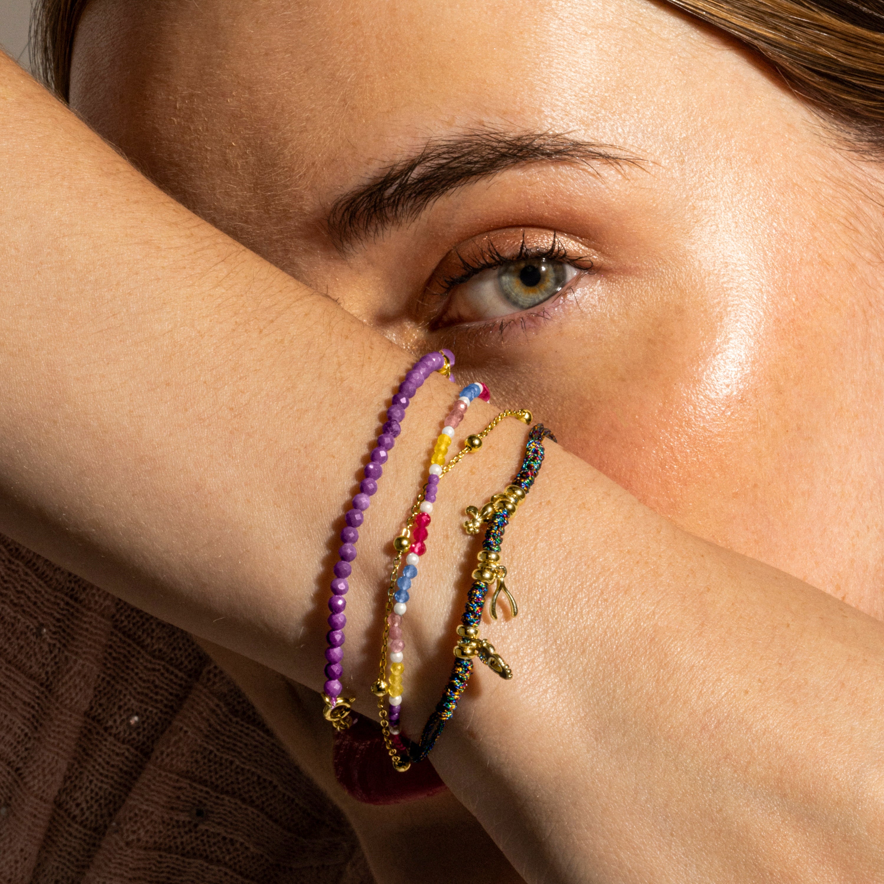 925 Sterling Silver and Purple Crystal Bracelet with 18k Gold Finish - Riccus