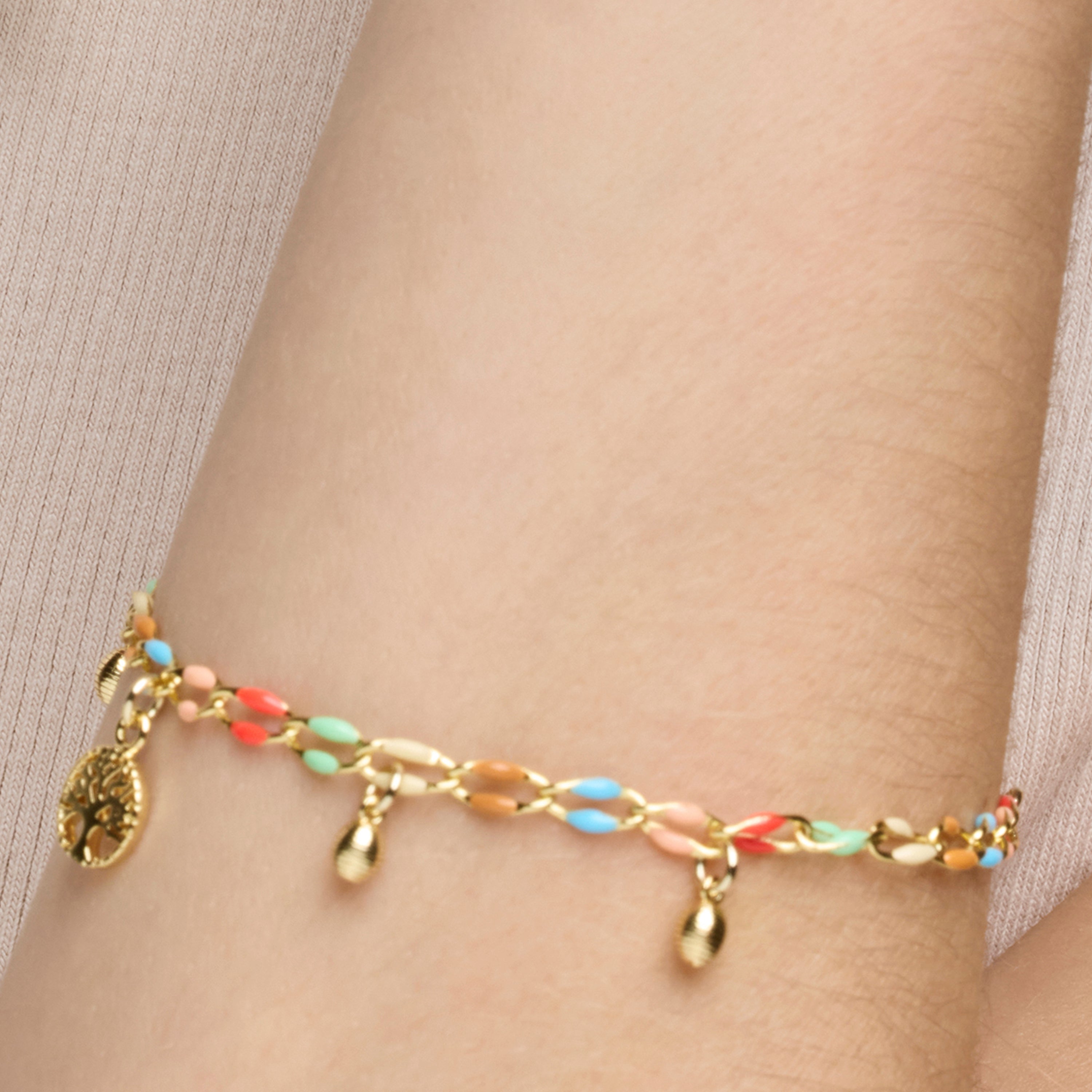 925 Sterling Silver and Multicolor Lacquer Bracelet with 18k Yellow Gold Finish - Ximue