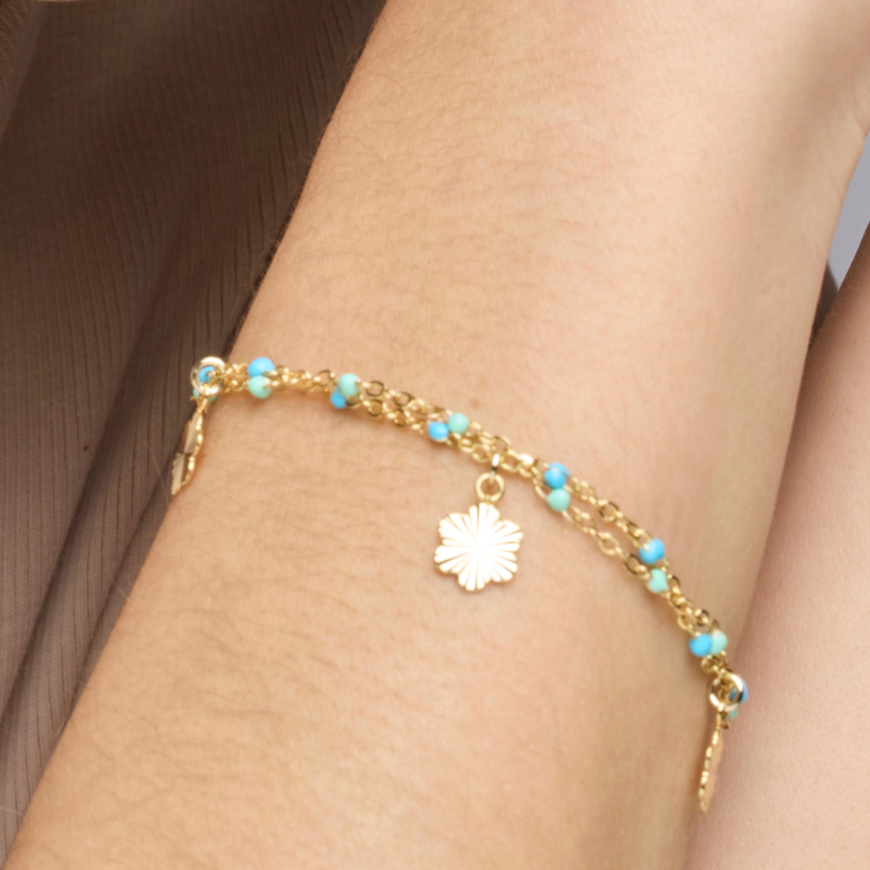 925 Sterling Silver and Blue Lacquer Bracelet with 18k Yellow Gold Finish - Lilith