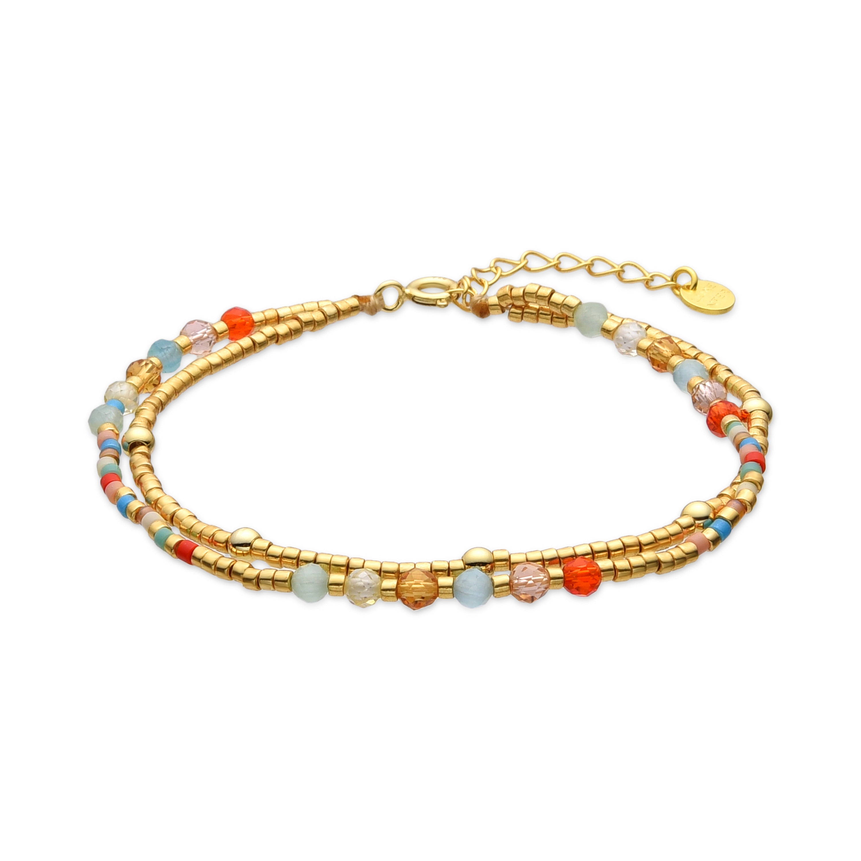 925 Sterling Silver and Multicolor Crystal Bracelet, 18k Yellow Gold Finish - Guth