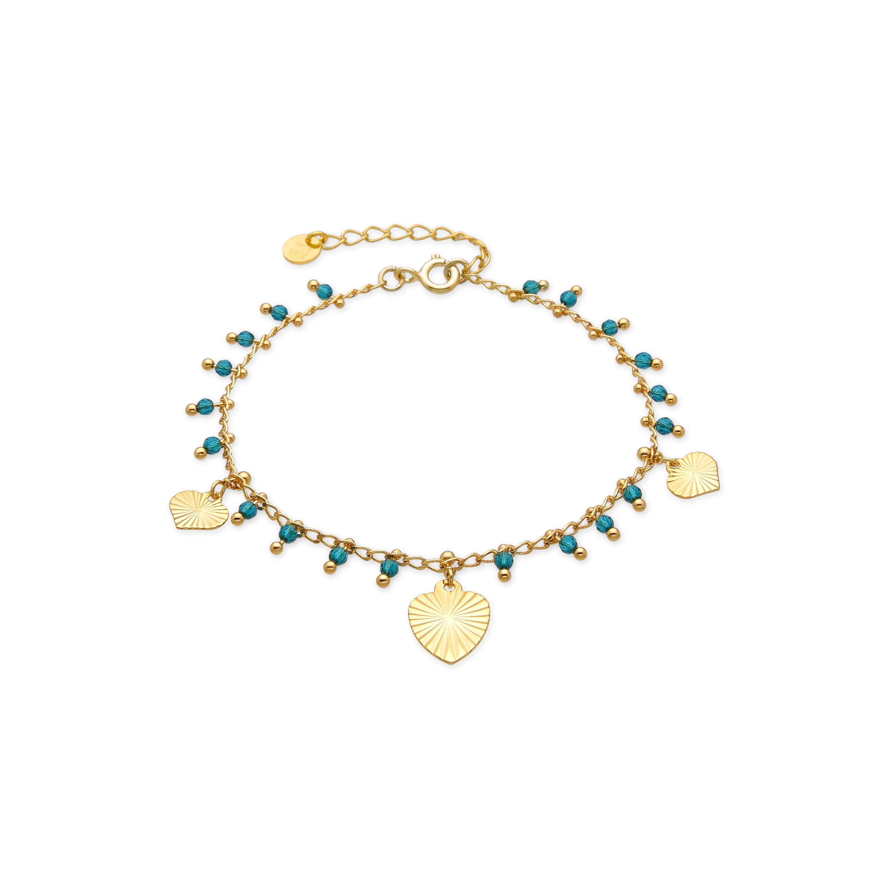 925 Sterling Silver and Green Crystal Bracelet with 18k Yellow Gold Finish - Dadrec