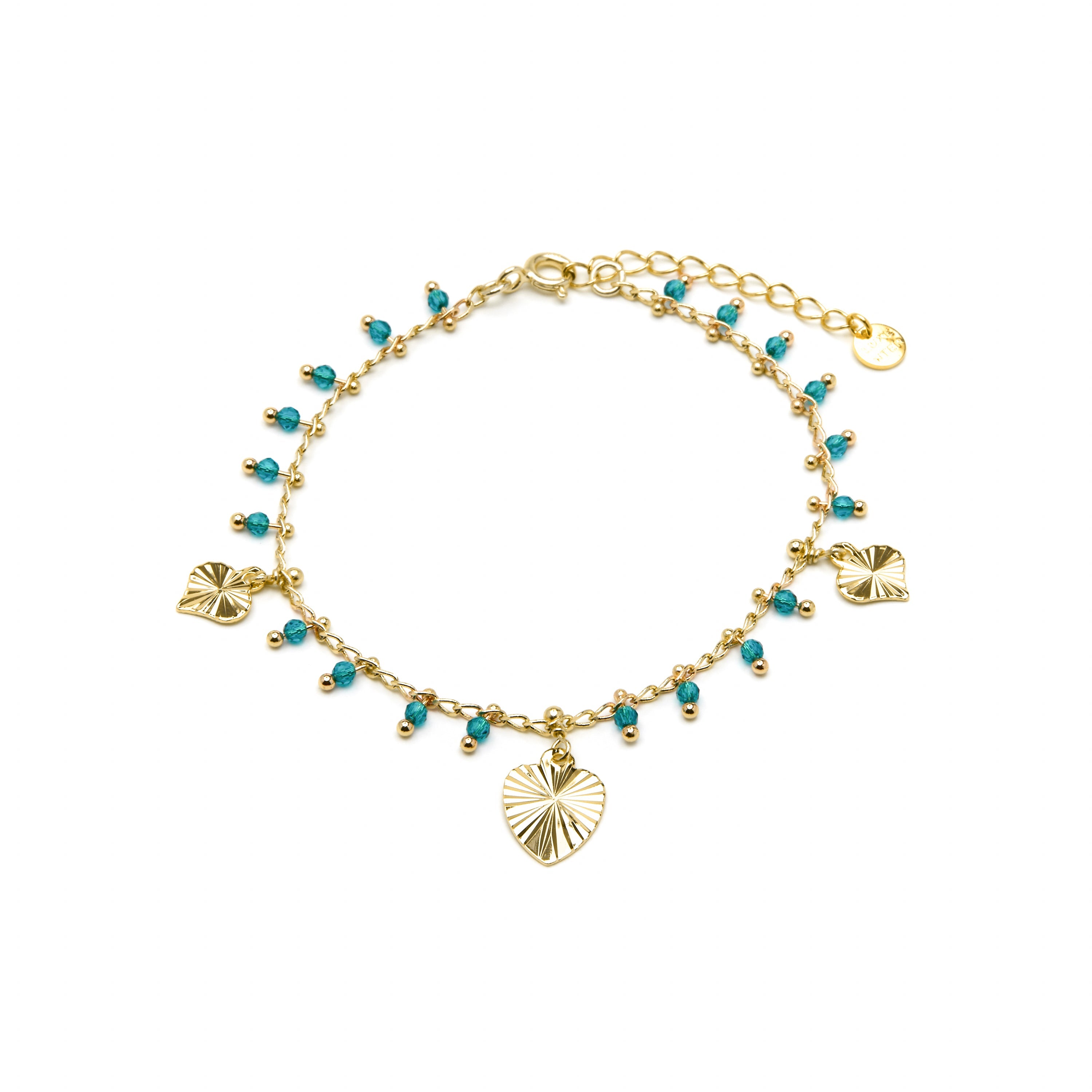 Pulseira de Prata de Lei 925 e Cristal Verde com acabamento em ouro amarelo 18k - Dadrec