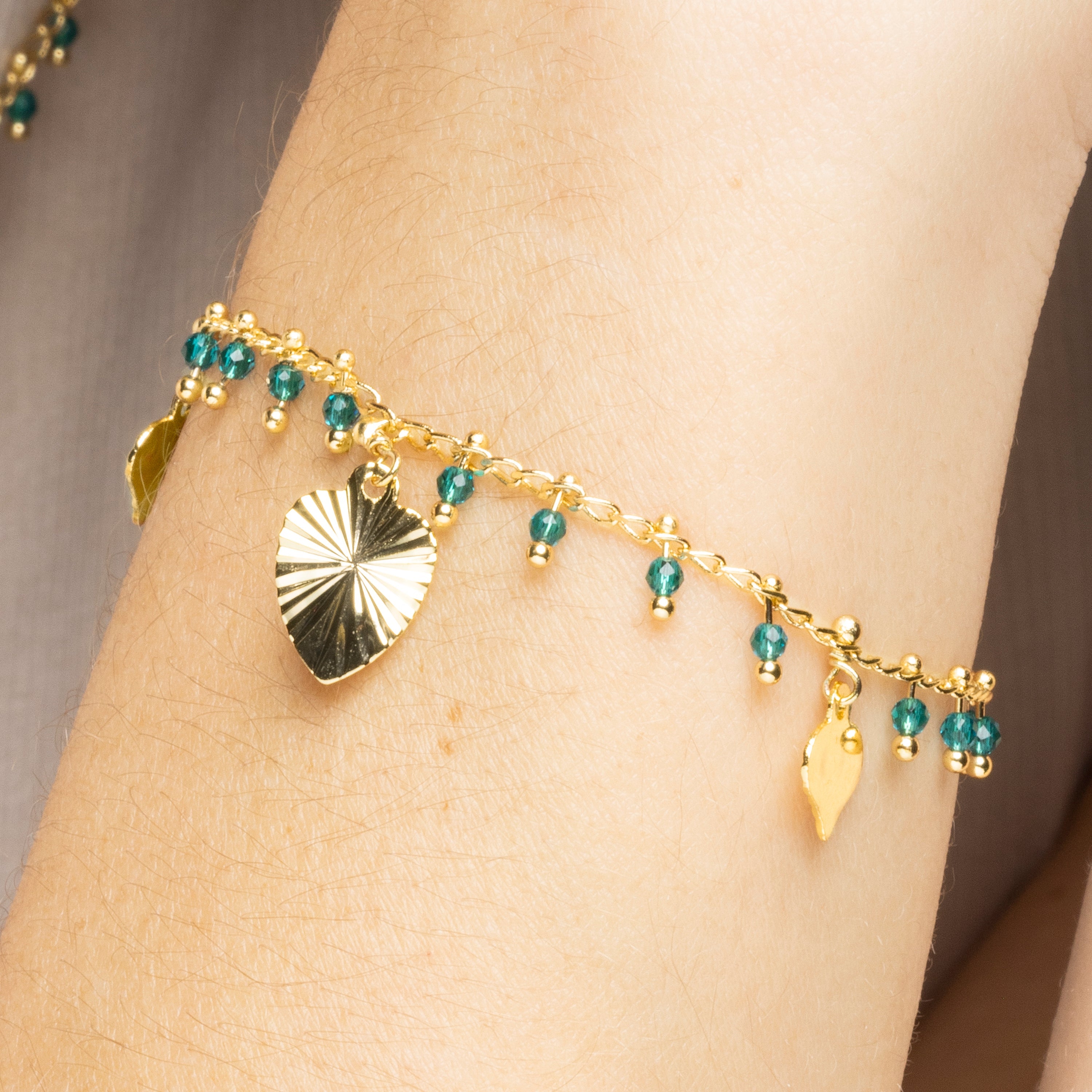 Pulseira de Prata de Lei 925 e Cristal Verde com acabamento em ouro amarelo 18k - Dadrec