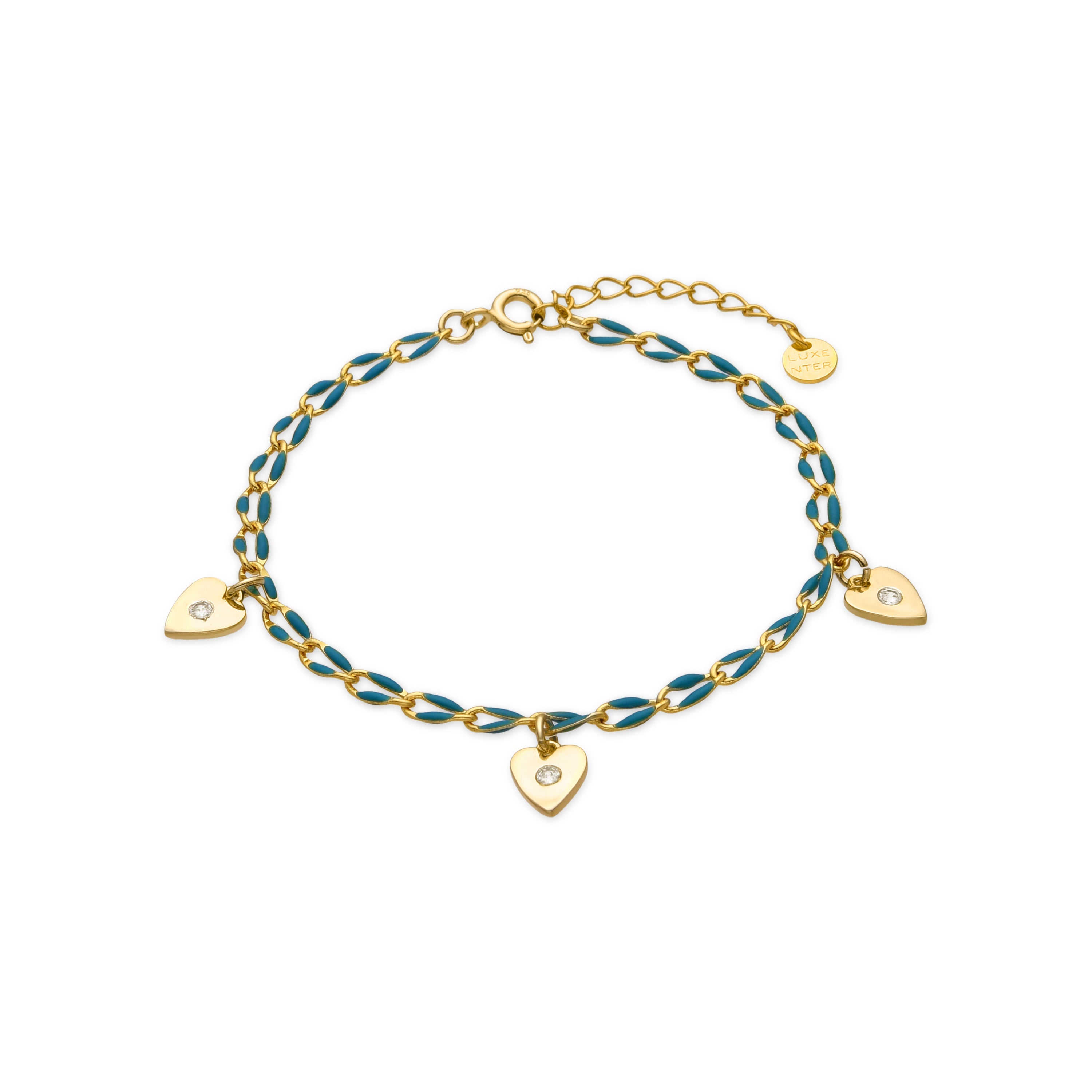 925 Sterling Silver and Blue Lacquer Bracelet with 18k Yellow Gold Finish - Drukya
