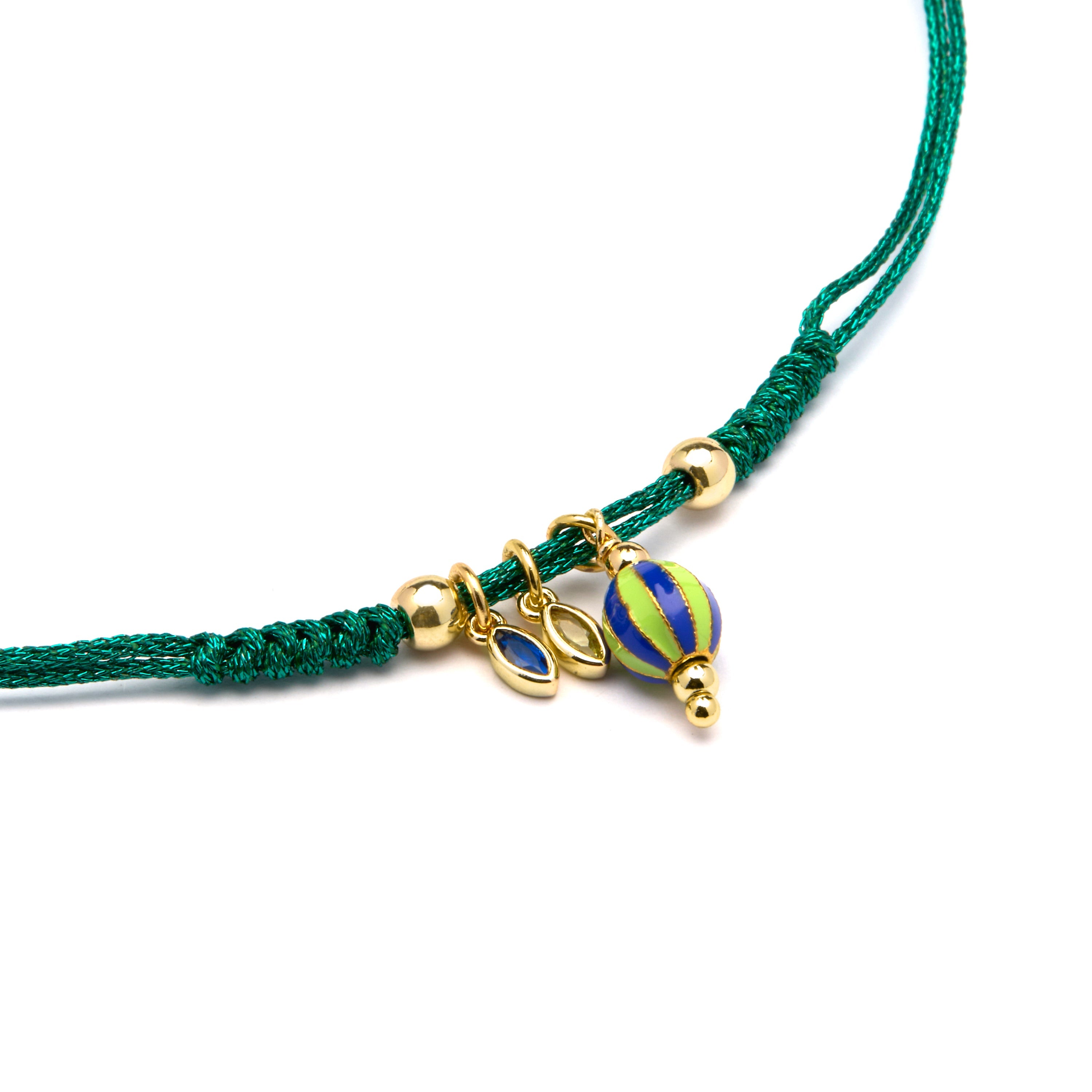 Pulseira de Prata de Lei 925 e Laca Verde com acabamento em ouro amarelo 18k - Shaylon