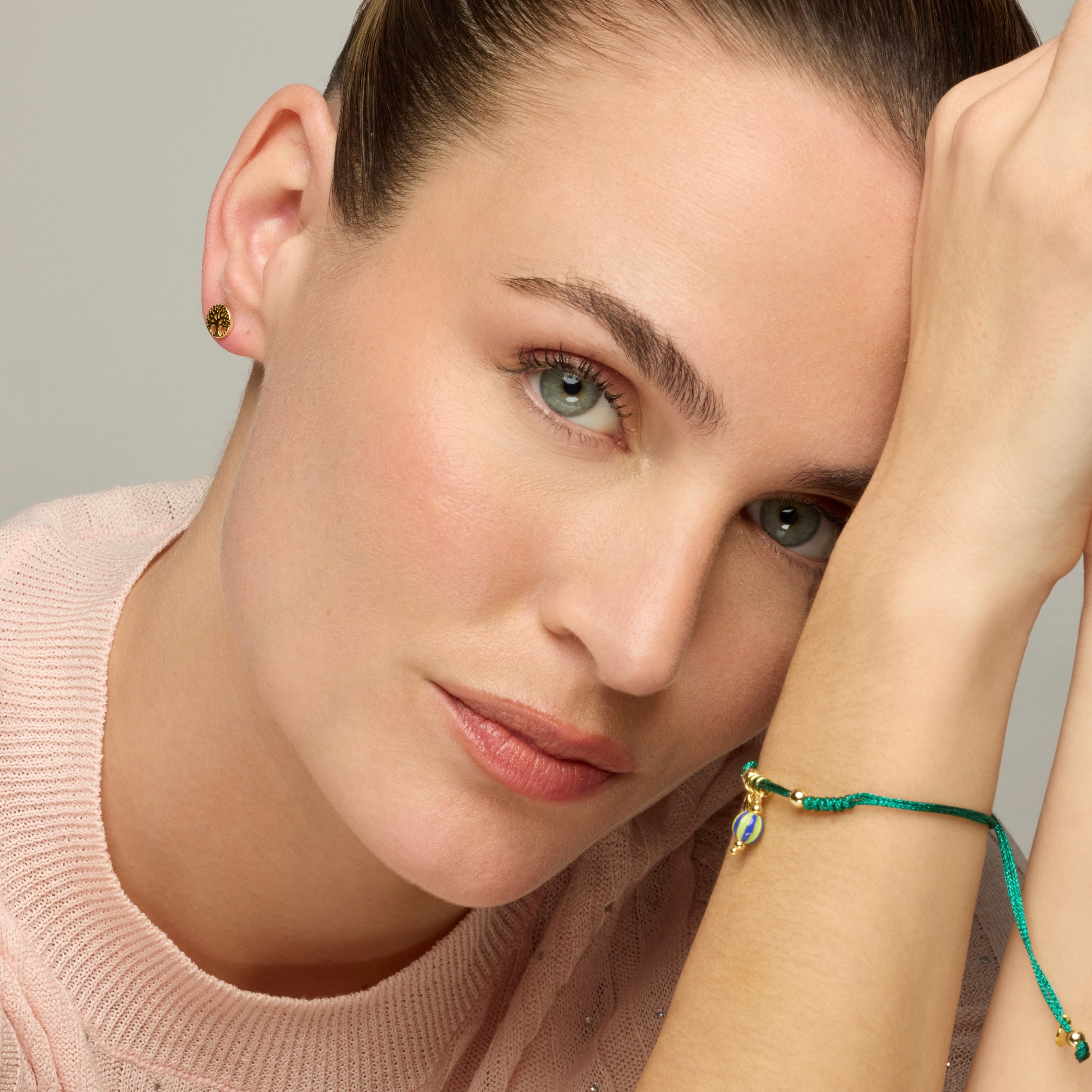 Pulseira de Prata de Lei 925 e Laca Verde com acabamento em ouro amarelo 18k - Shaylon