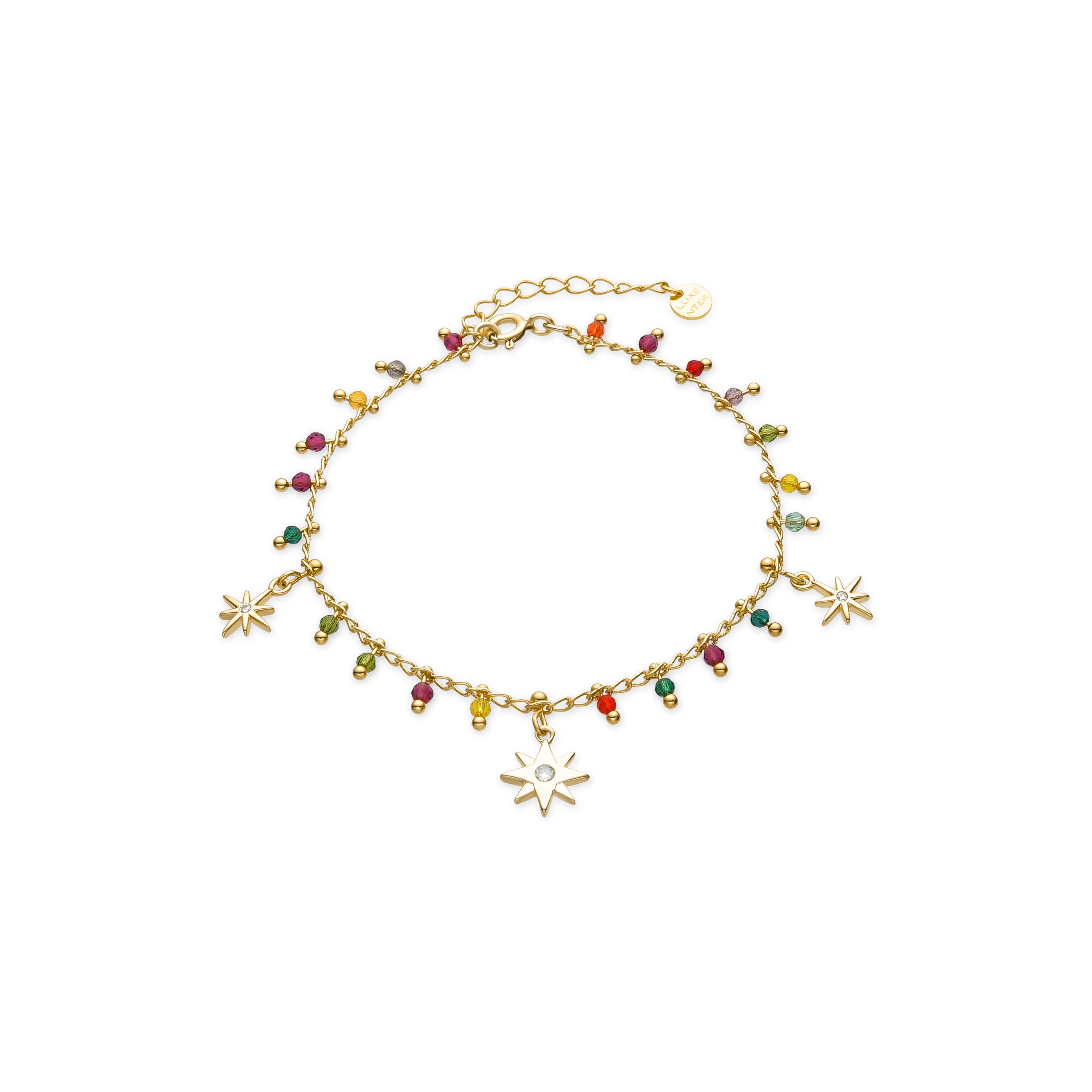 925 Sterling Silver and Multicolor Crystal Bracelet with 18k Yellow Gold Finish - Huin