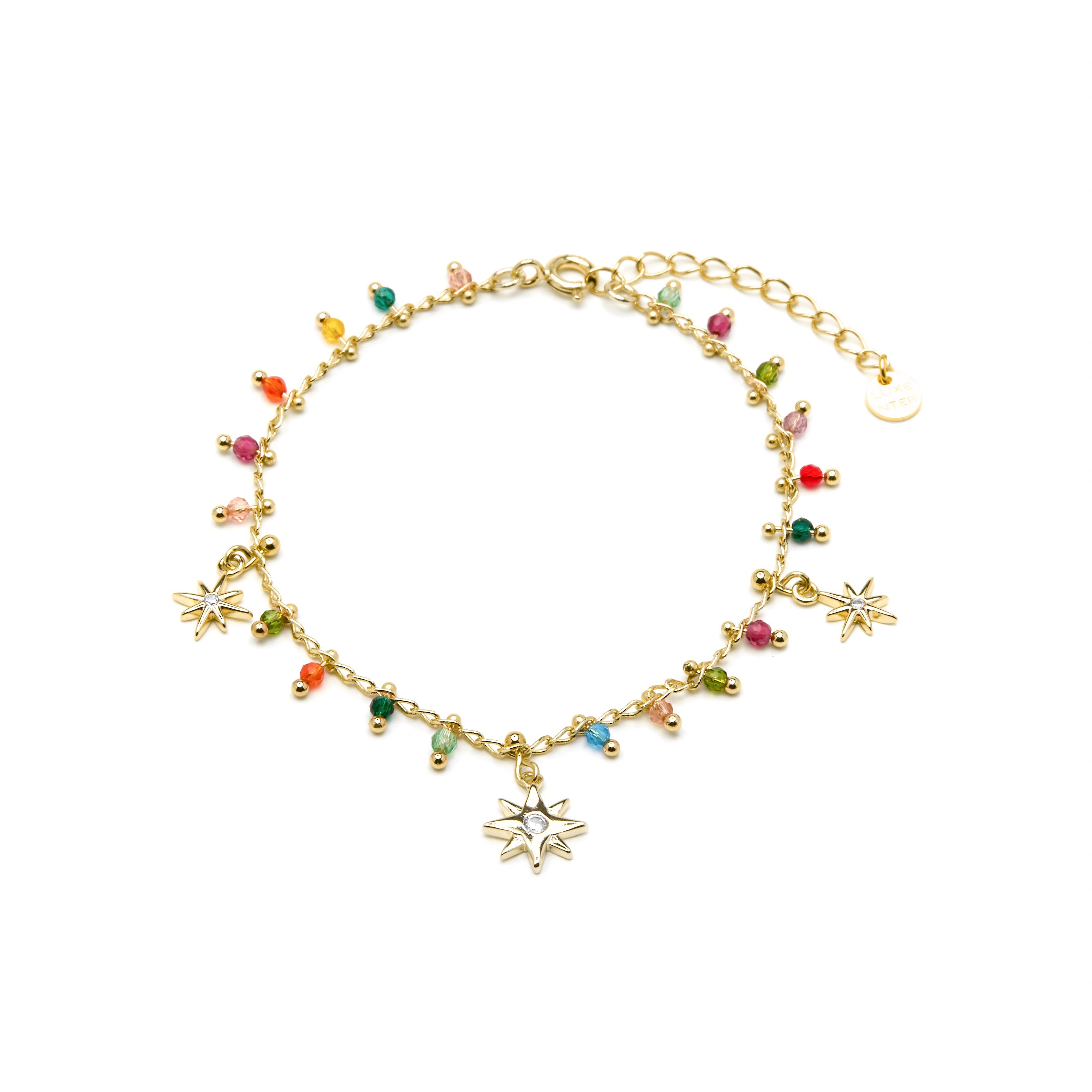 Pulseira de Prata de Lei 925 e Cristal Multicolorido com acabamento em ouro amarelo 18k - Huin