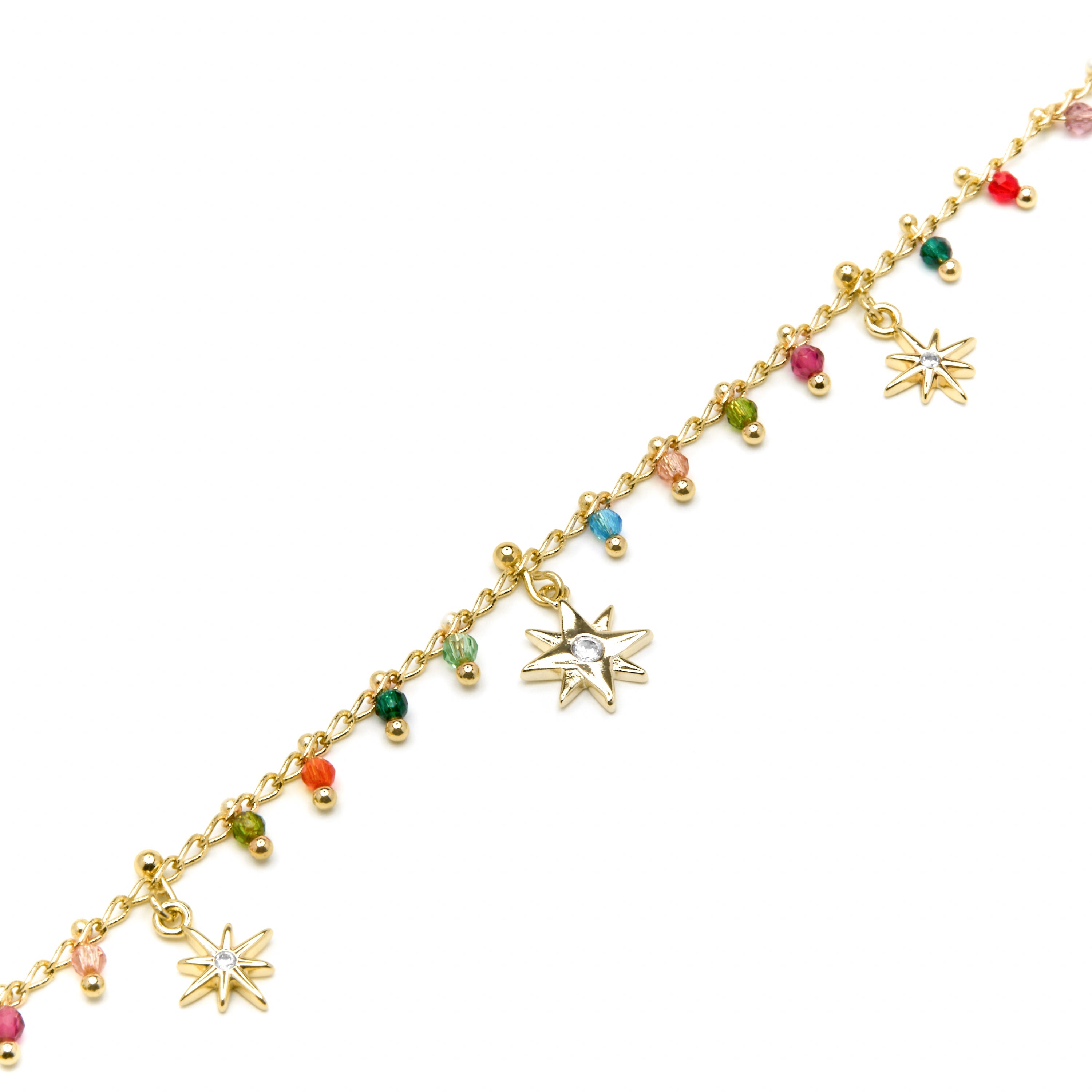 Pulseira de Prata de Lei 925 e Cristal Multicolorido com acabamento em ouro amarelo 18k - Huin