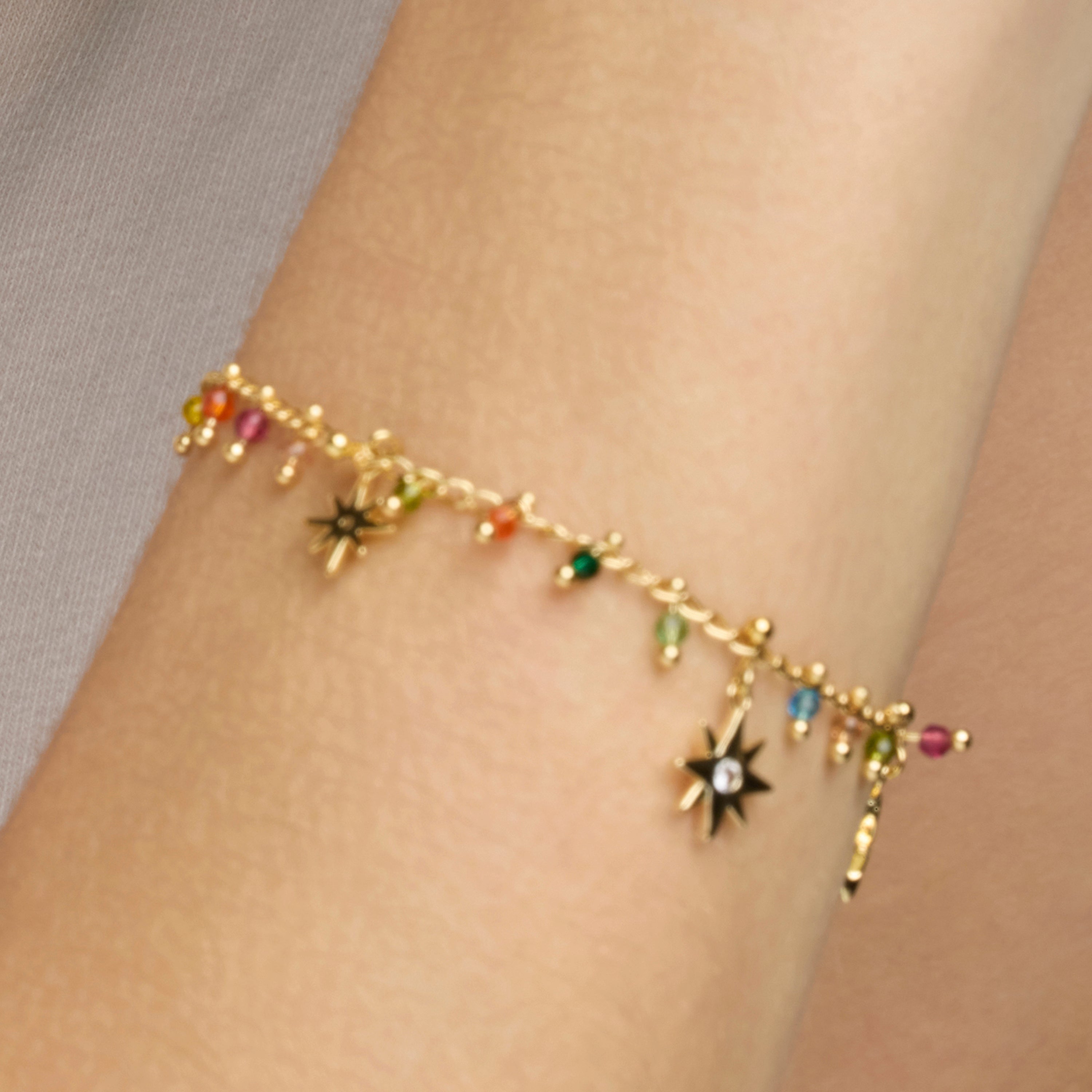 Pulseira de Prata de Lei 925 e Cristal Multicolorido com acabamento em ouro amarelo 18k - Huin