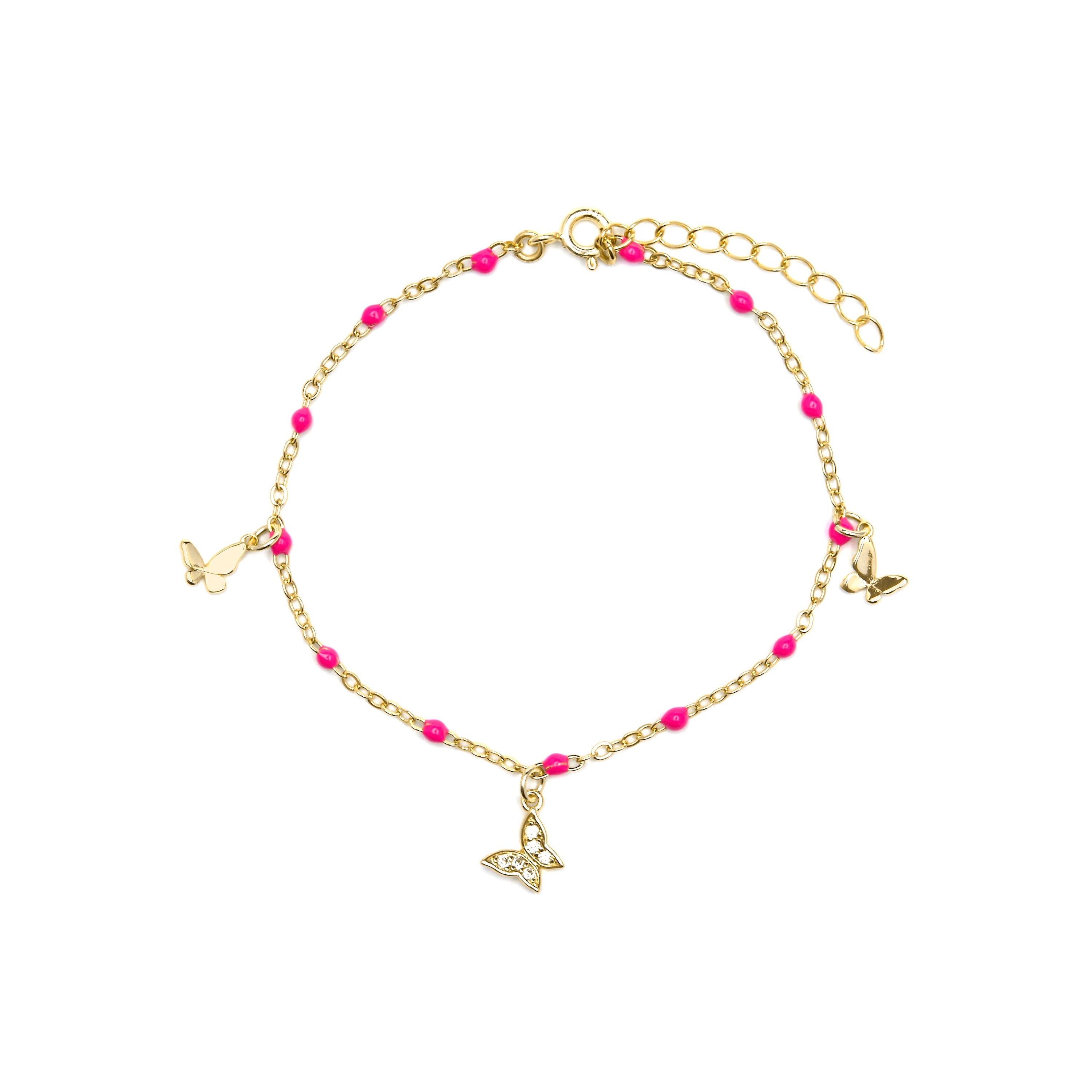 925 Sterling Silver and Pink Lacquer Bracelet with 18k Yellow Gold Finish - Zumre