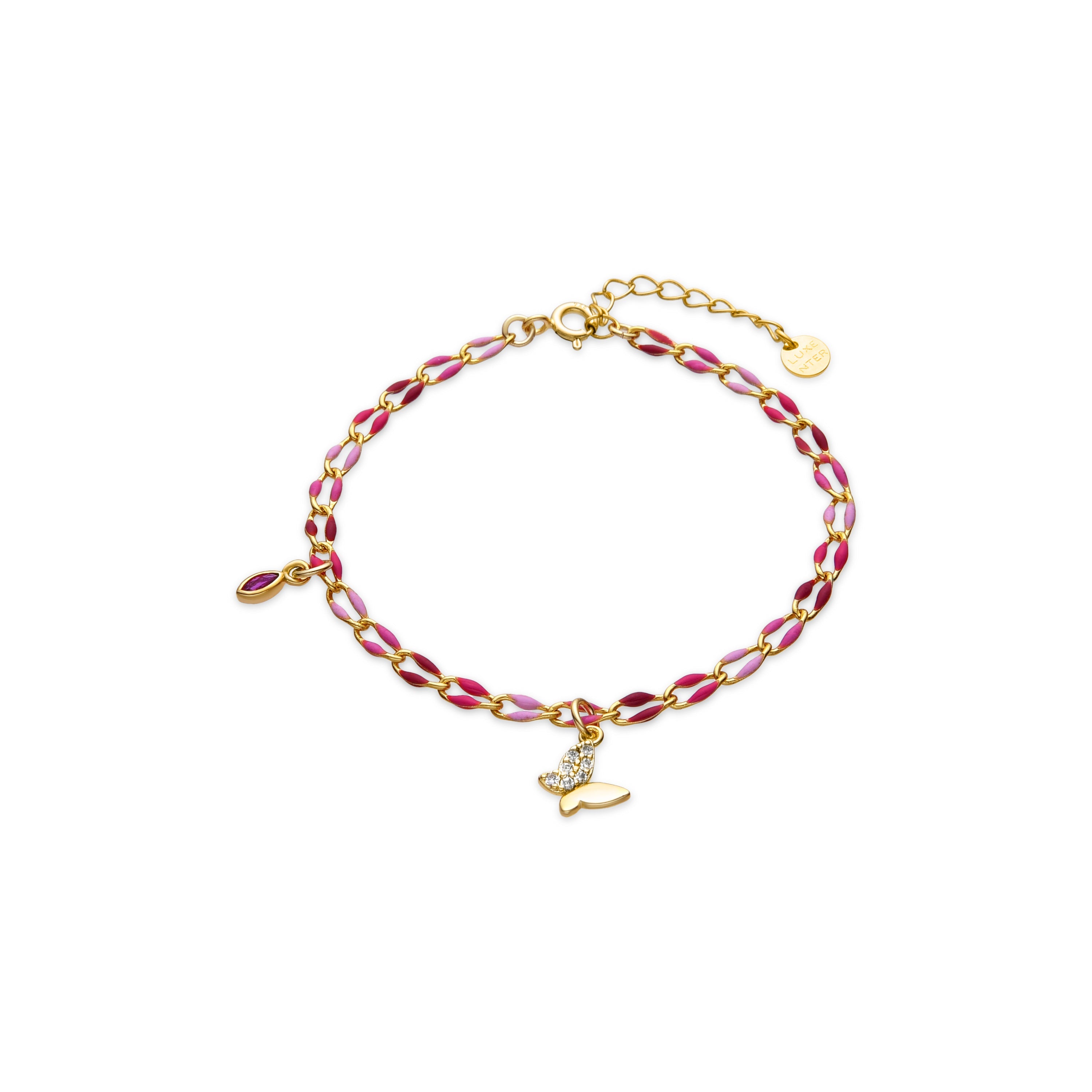 925 Sterling Silver and Pink Lacquer Bracelet with 18k Yellow Gold Finish - Axelon