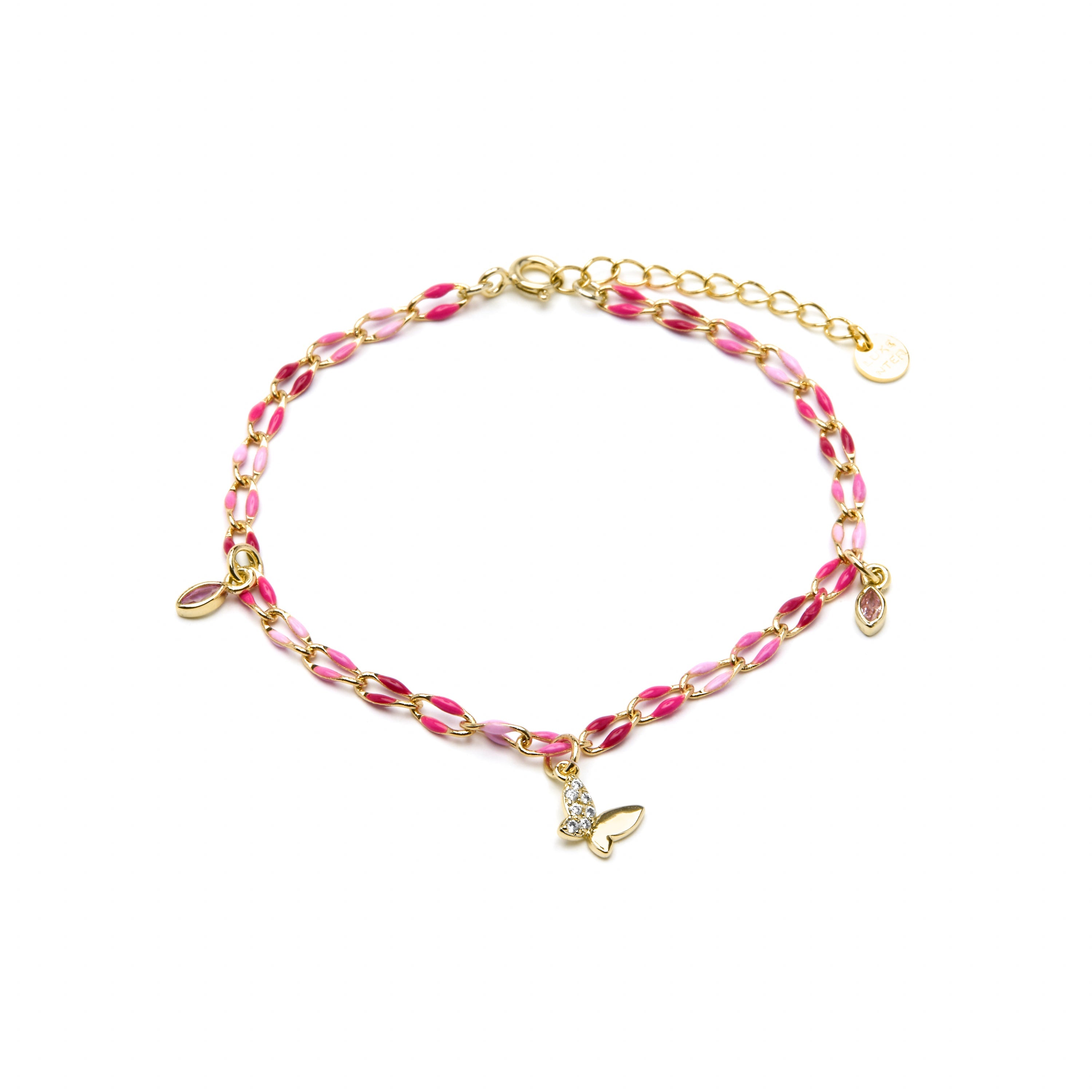 925 Sterling Silver and Pink Lacquer Bracelet with 18k Yellow Gold Finish - Axelon