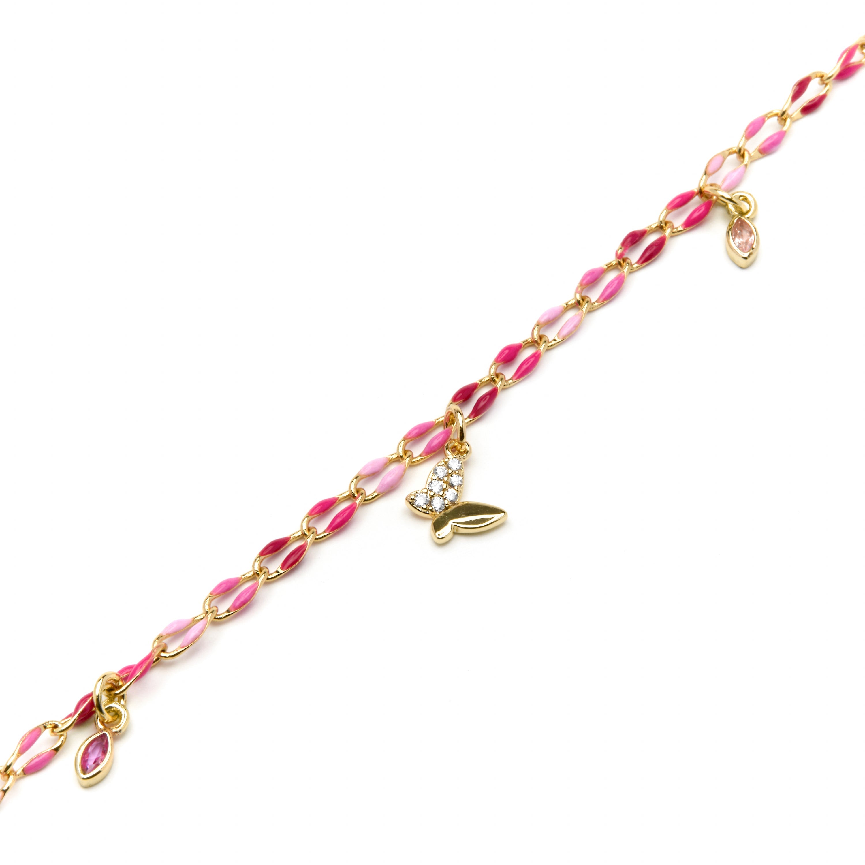 925 Sterling Silver and Pink Lacquer Bracelet with 18k Yellow Gold Finish - Axelon
