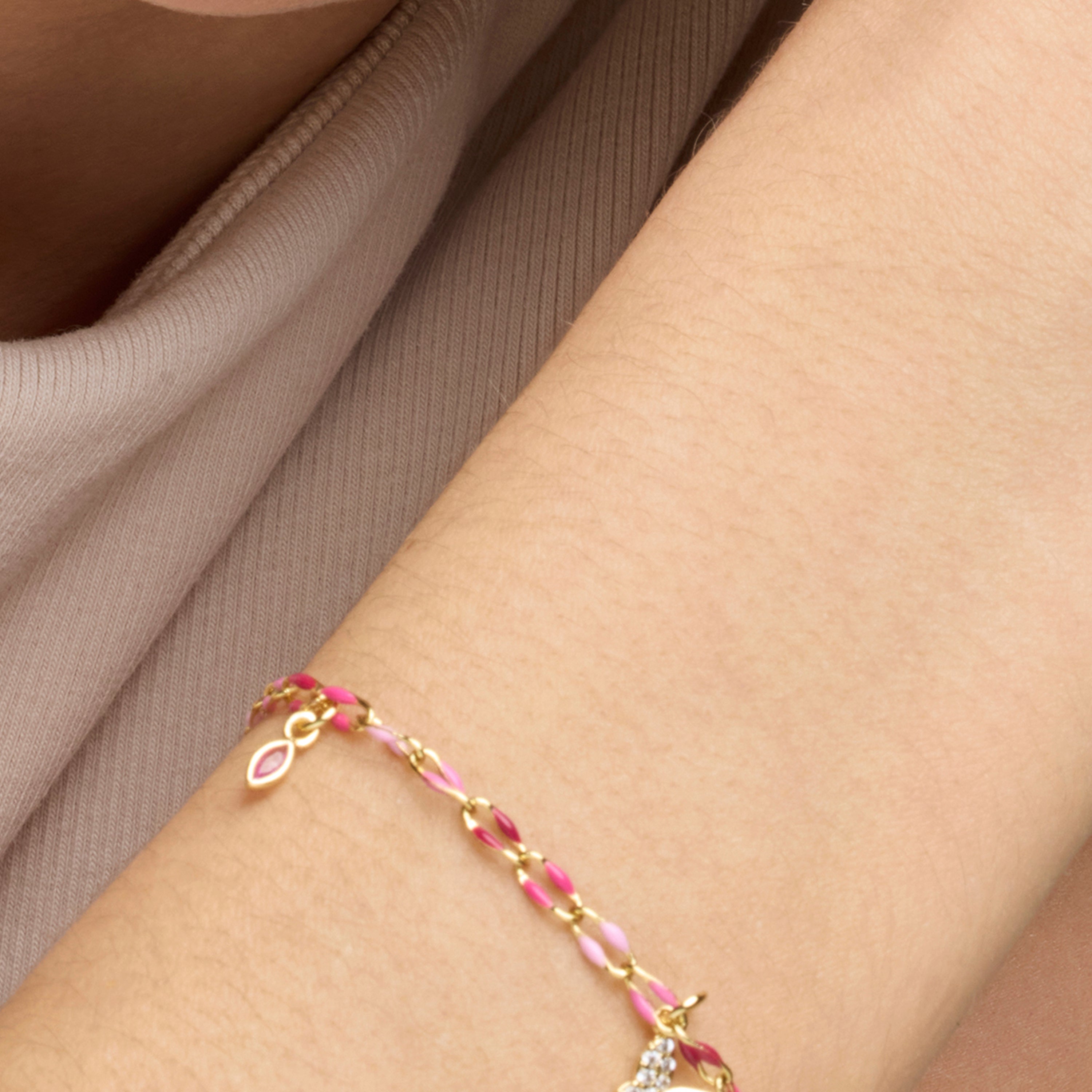 925 Sterling Silver and Pink Lacquer Bracelet with 18k Yellow Gold Finish - Axelon