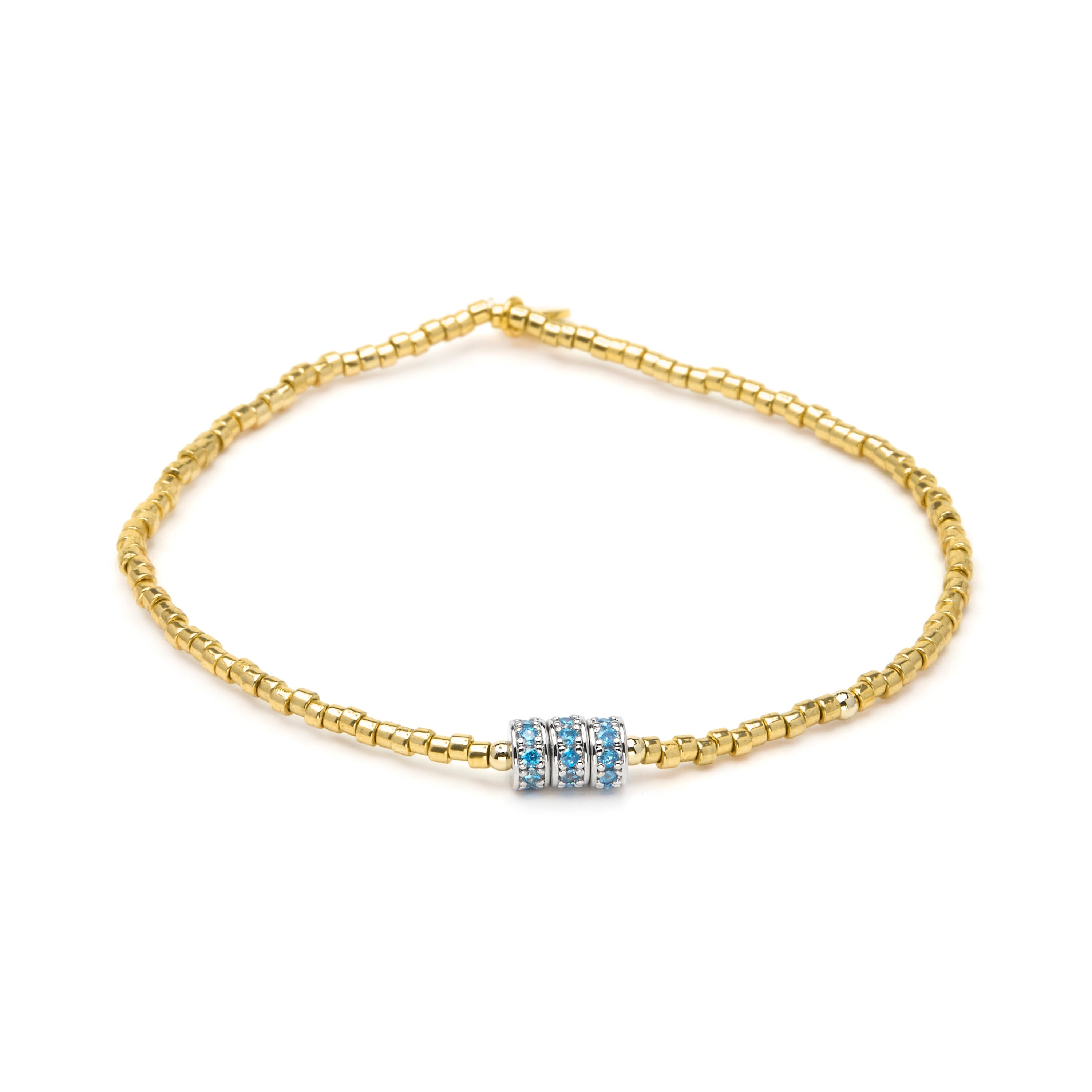 925 Sterling Silver and Blue Topaz Cubic Zirconia Bracelet with 18k Yellow Gold Finish - Alsion