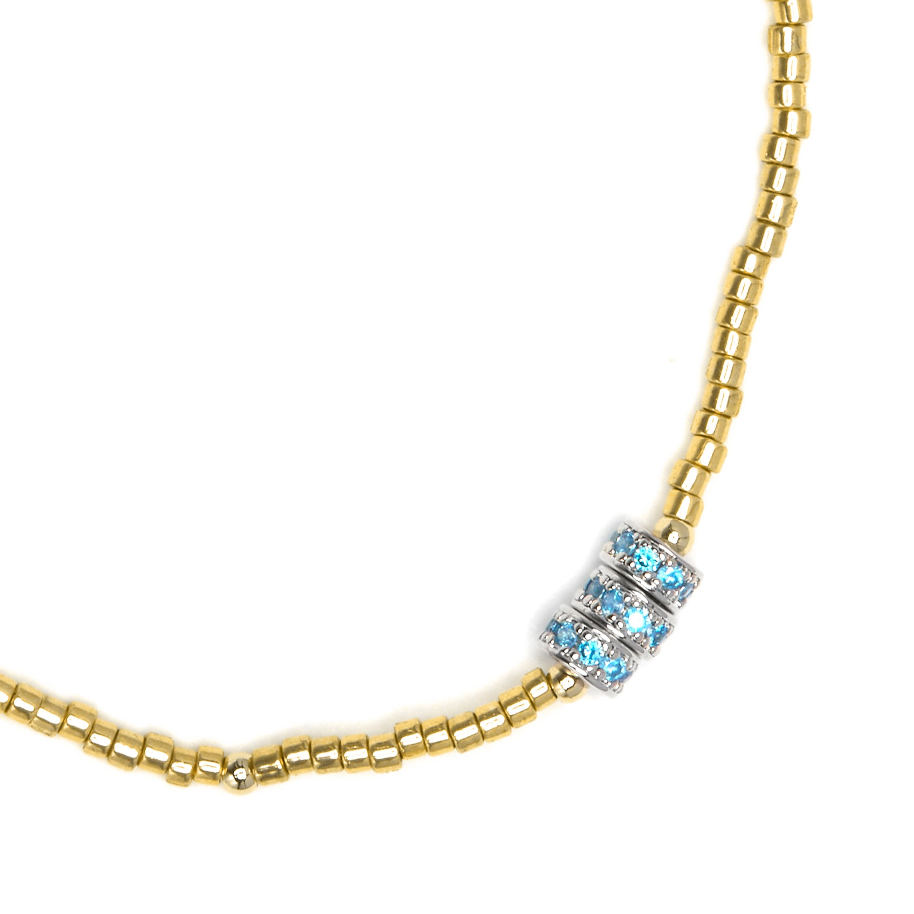 925 Sterling Silver and Blue Topaz Cubic Zirconia Bracelet with 18k Yellow Gold Finish - Alsion