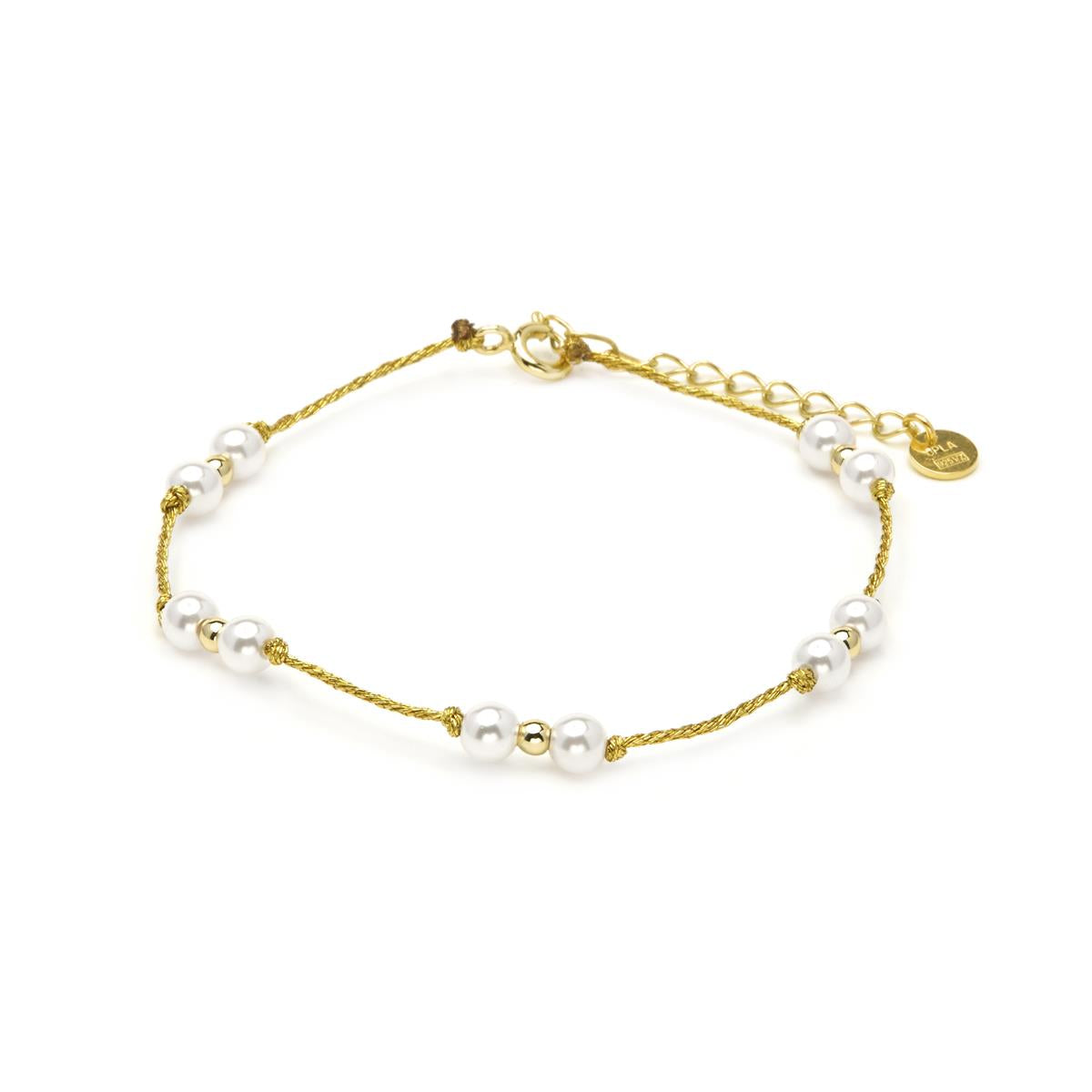 925 Sterling Silver and White Pearl Bracelet with 18k Yellow Gold Finish - Deusu