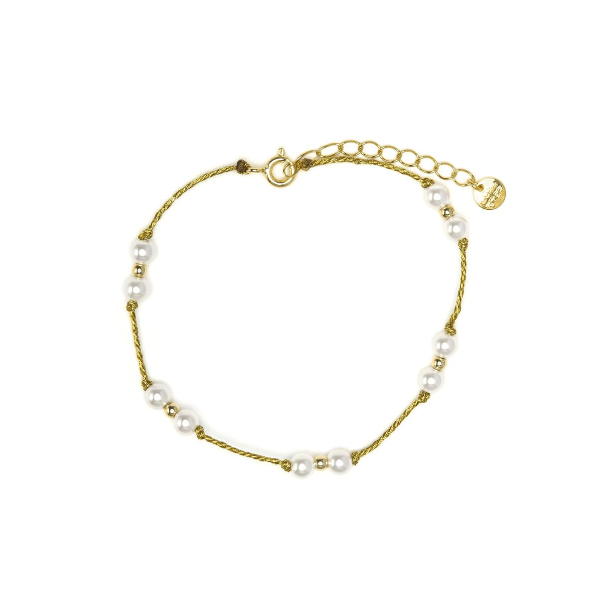 925 Sterling Silver and White Pearl Bracelet with 18k Yellow Gold Finish - Deusu