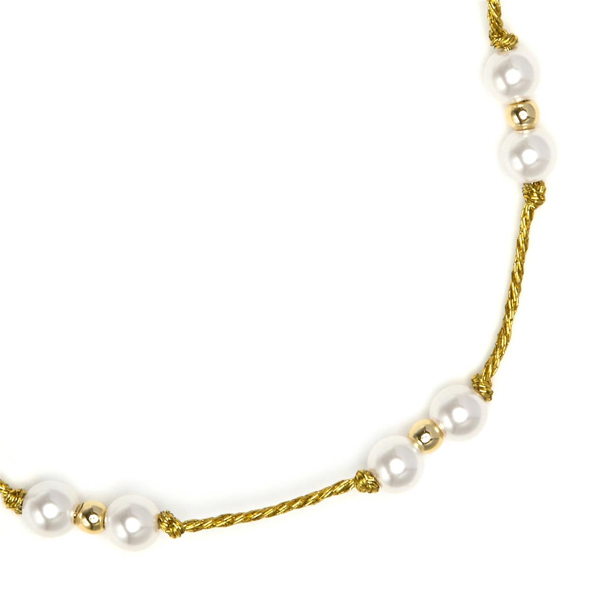 925 Sterling Silver and White Pearl Bracelet with 18k Yellow Gold Finish - Deusu