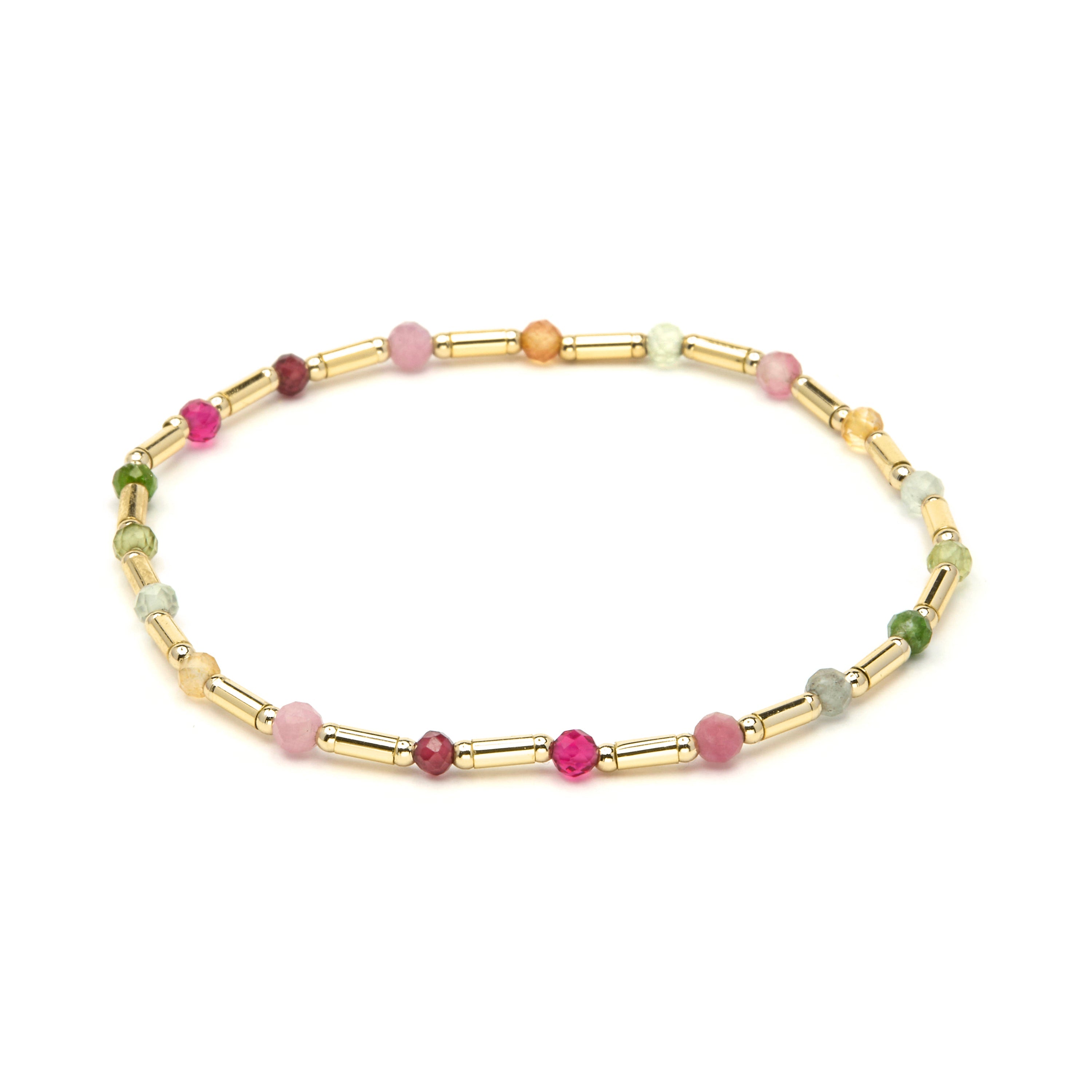 925 Sterling Silver and Multicolor Tourmaline Bracelet with 18k Yellow Gold Finish - Otssy
