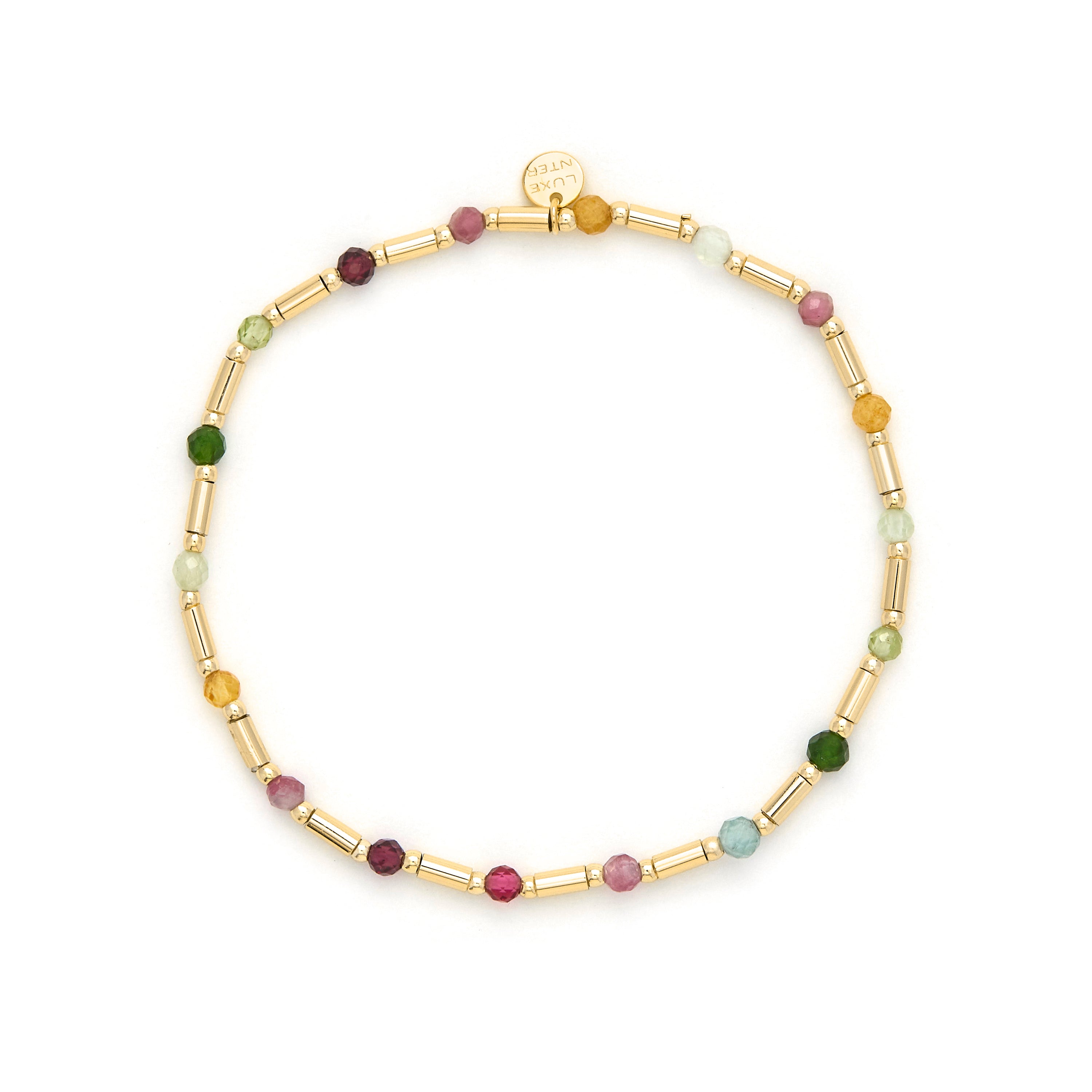 925 Sterling Silver and Multicolor Tourmaline Bracelet with 18k Yellow Gold Finish - Otssy