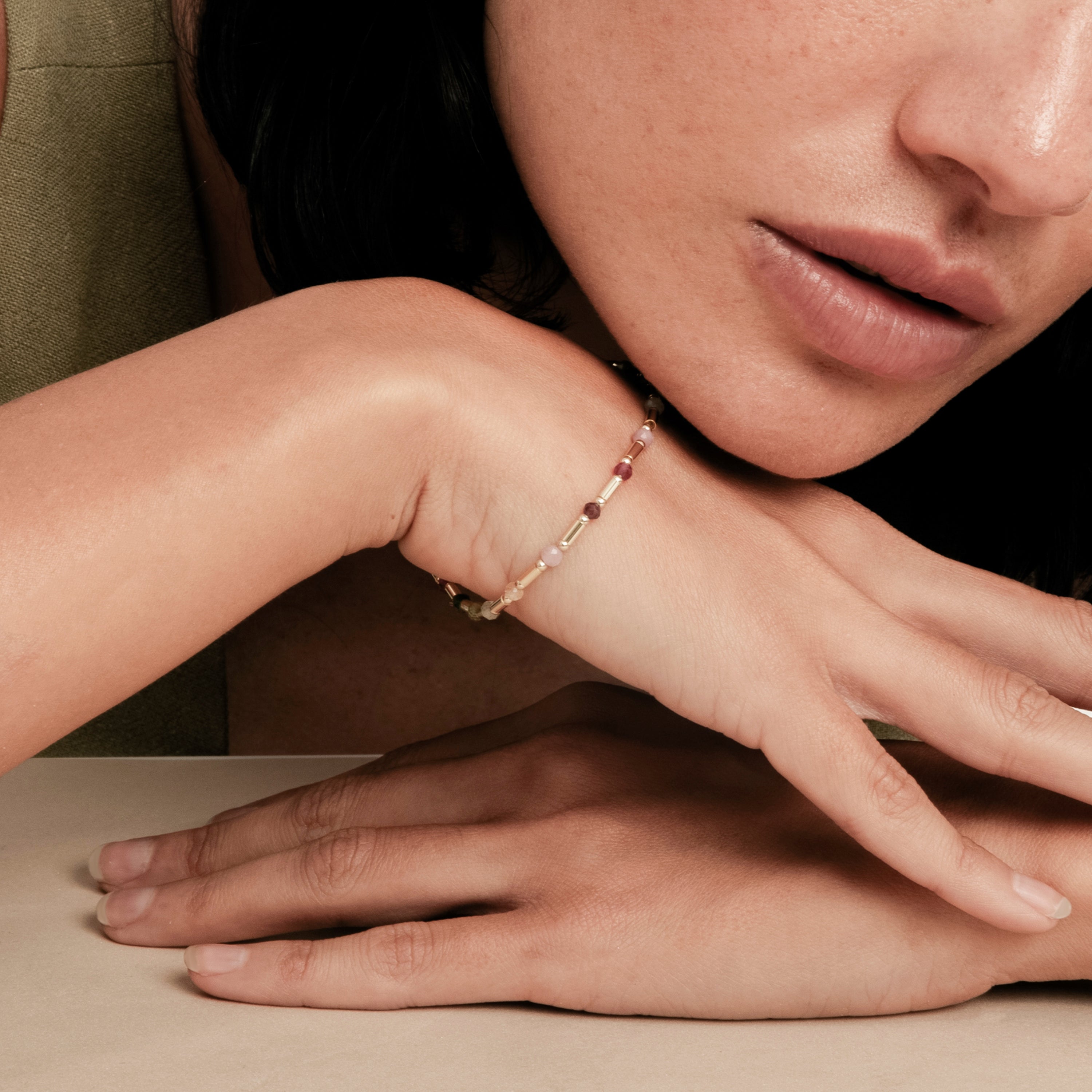 925 Sterling Silver and Multicolor Tourmaline Bracelet with 18k Yellow Gold Finish - Otssy