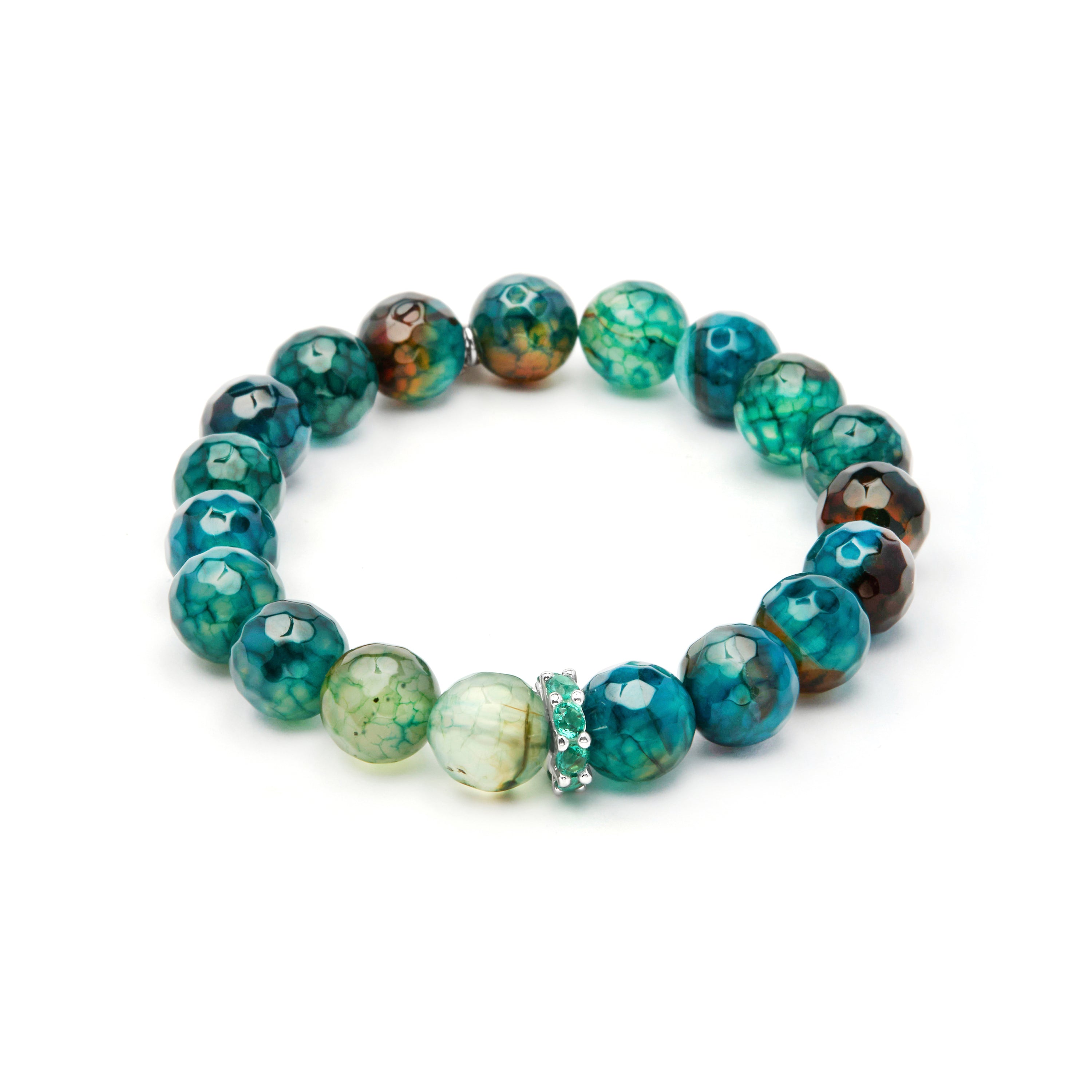 925 Sterling Silver and Green Agate Bracelet with 18k Yellow Gold Finish - Kremi