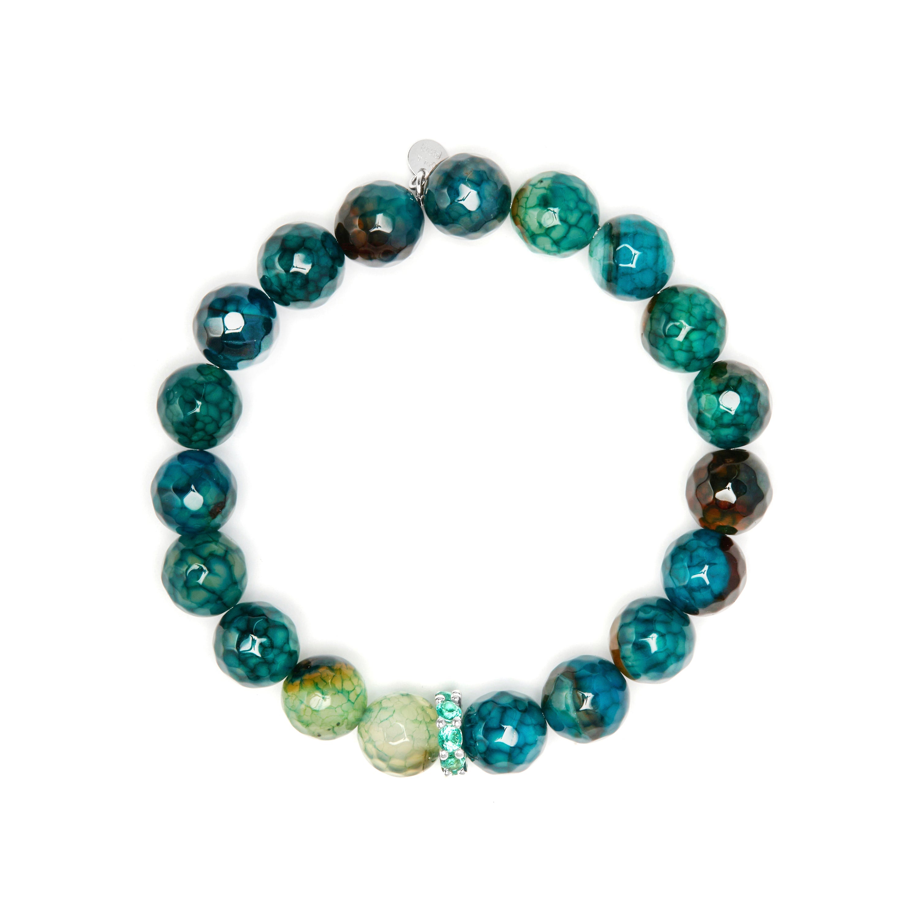 925 Sterling Silver and Green Agate Bracelet with 18k Yellow Gold Finish - Kremi