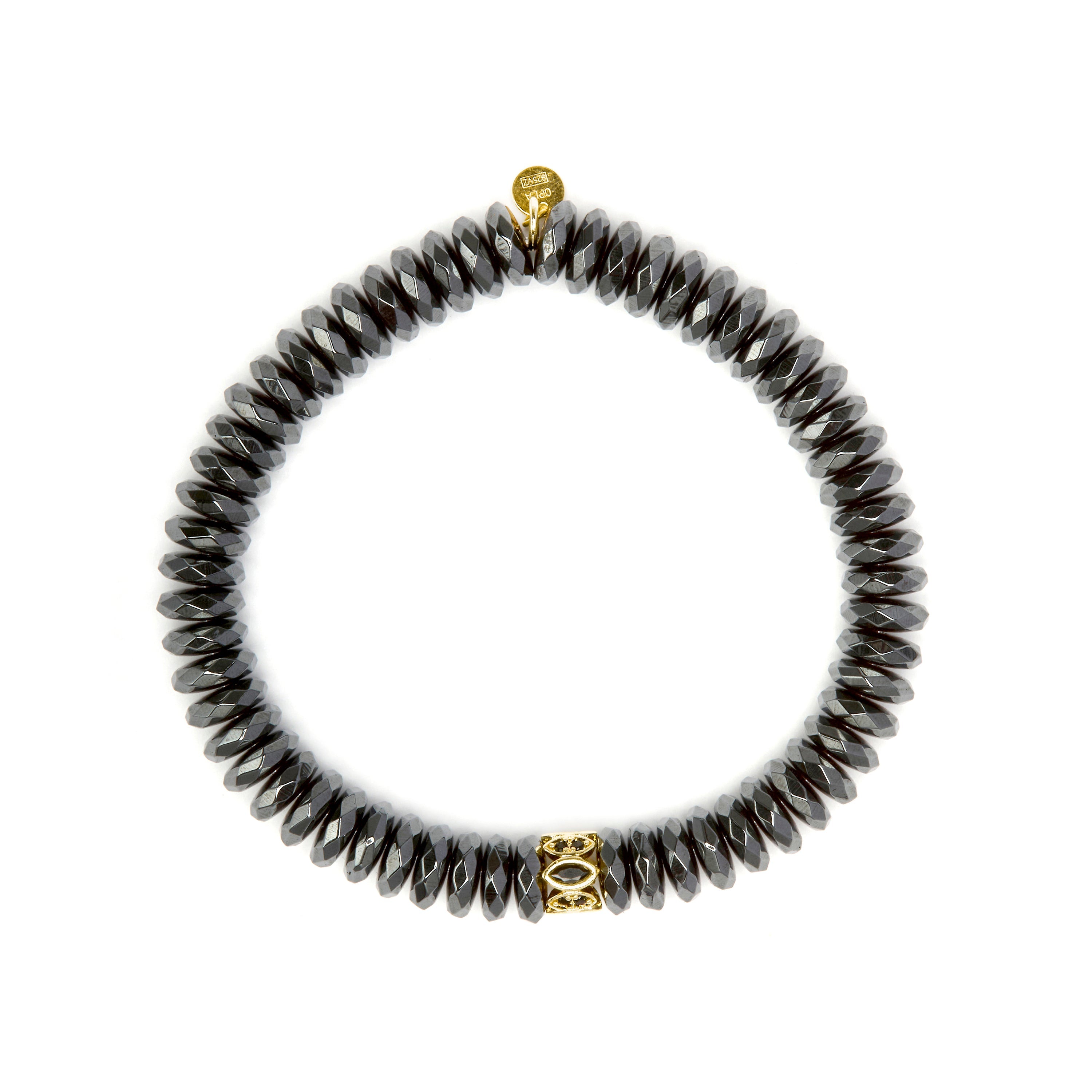 925 Sterling Silver and Hematite 18k Yellow Gold Plated Bracelet - Lakil