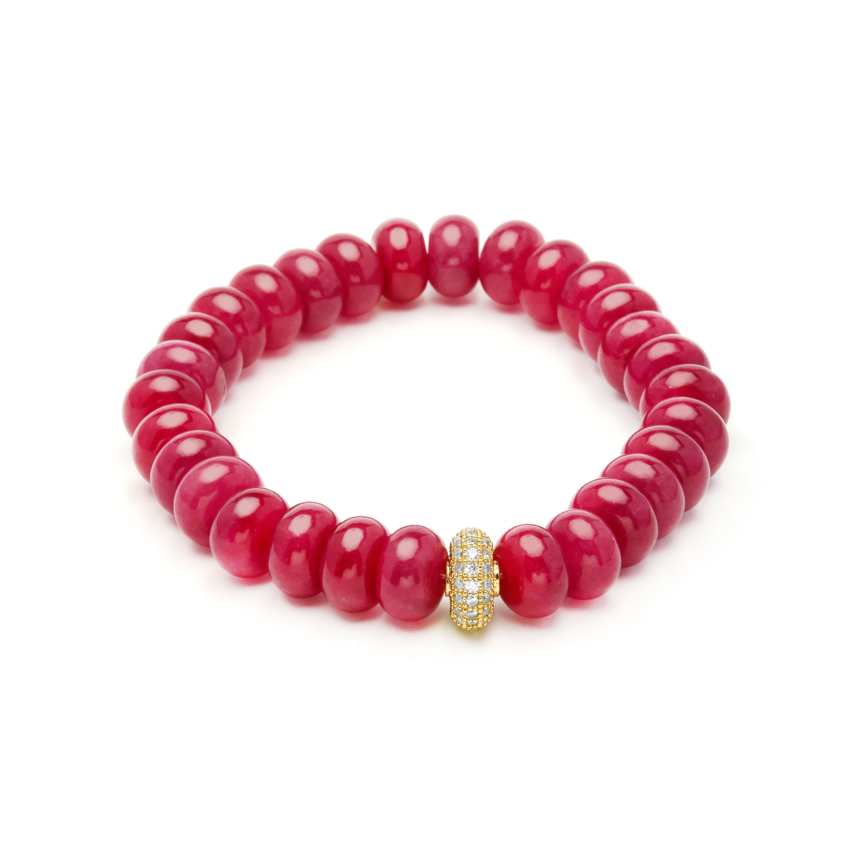 925 Sterling Silver and Red Jade Bracelet with 18k Yellow Gold Finish - Ziafa