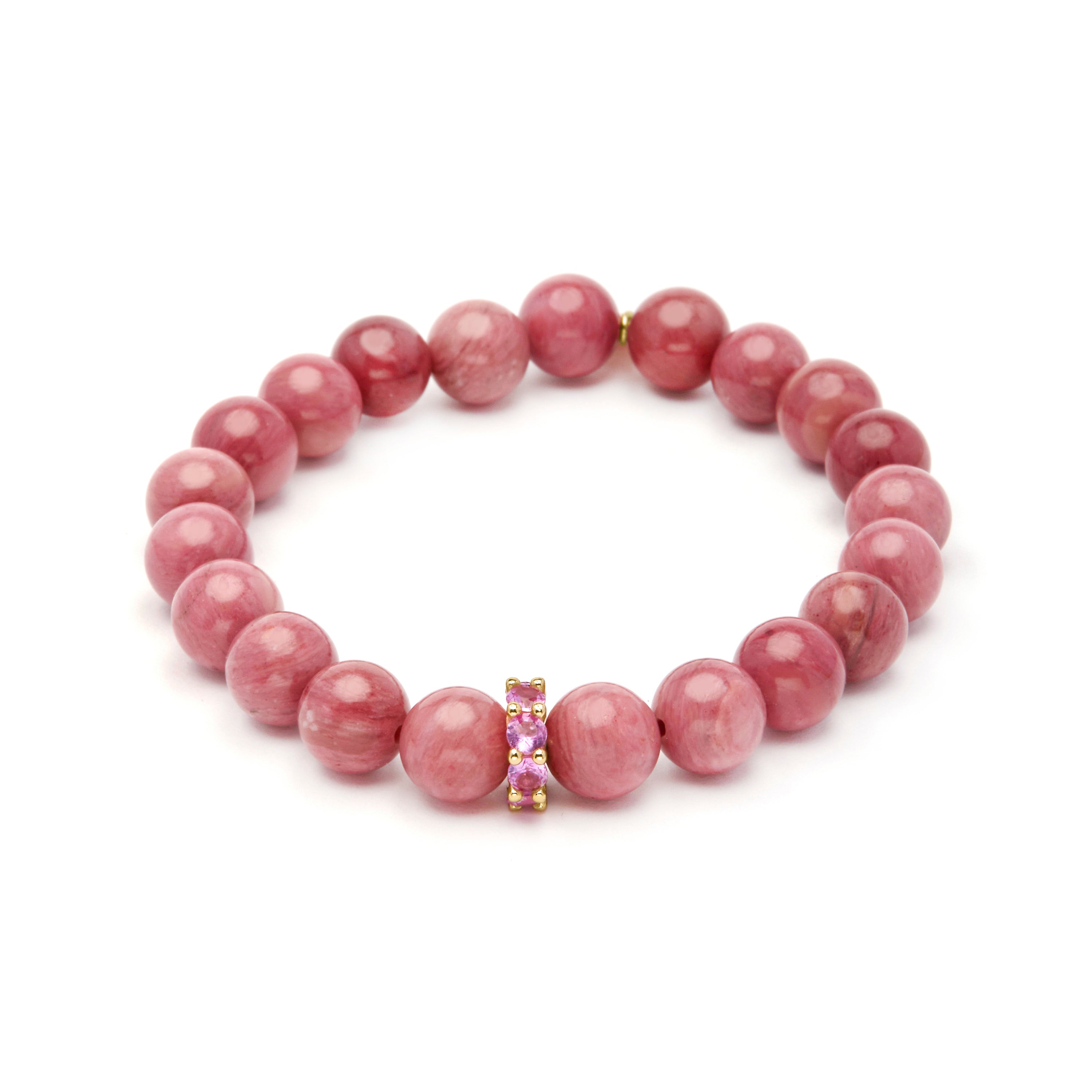 Sterling Silver 925 and Rhodochrosite Bracelet with 18k Yellow Gold Finish - Kamida